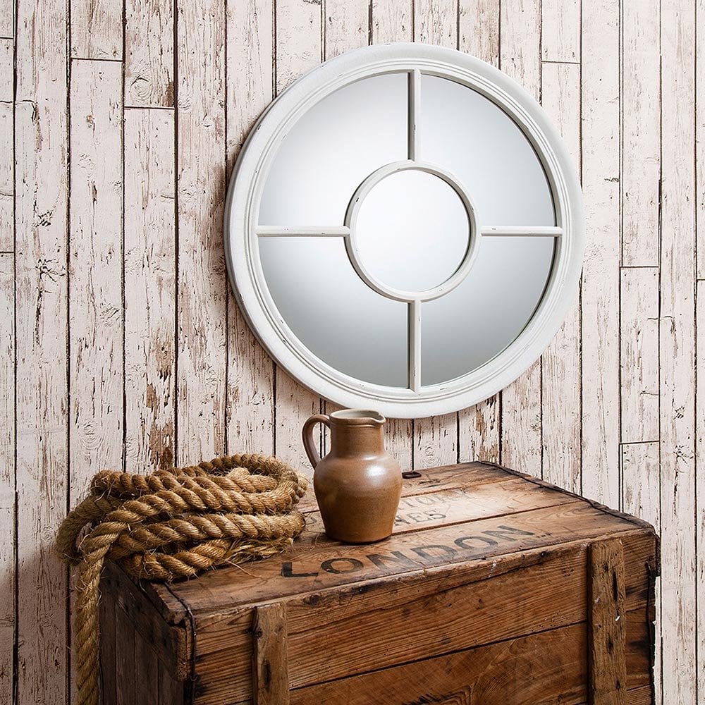 Mura Cleveland Round Window Wall Mirror - Distressed White