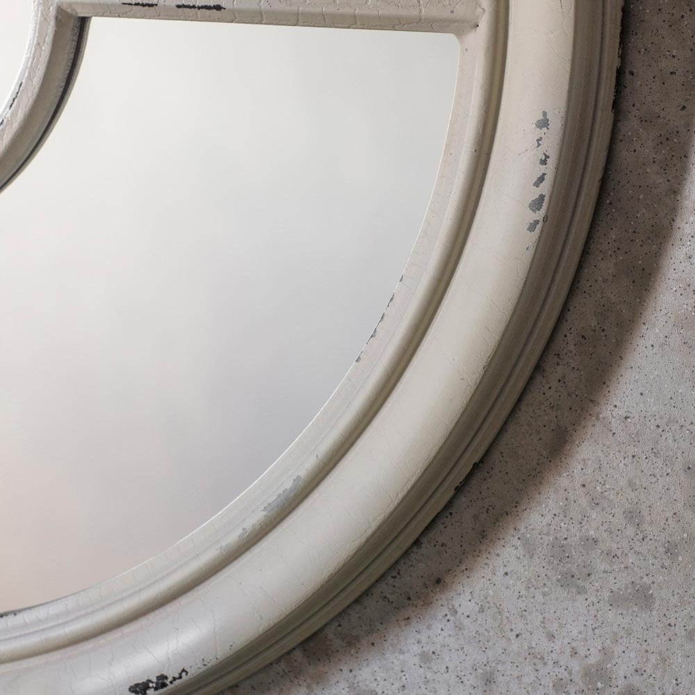 Mura Cleveland Round Window Wall Mirror - Distressed White