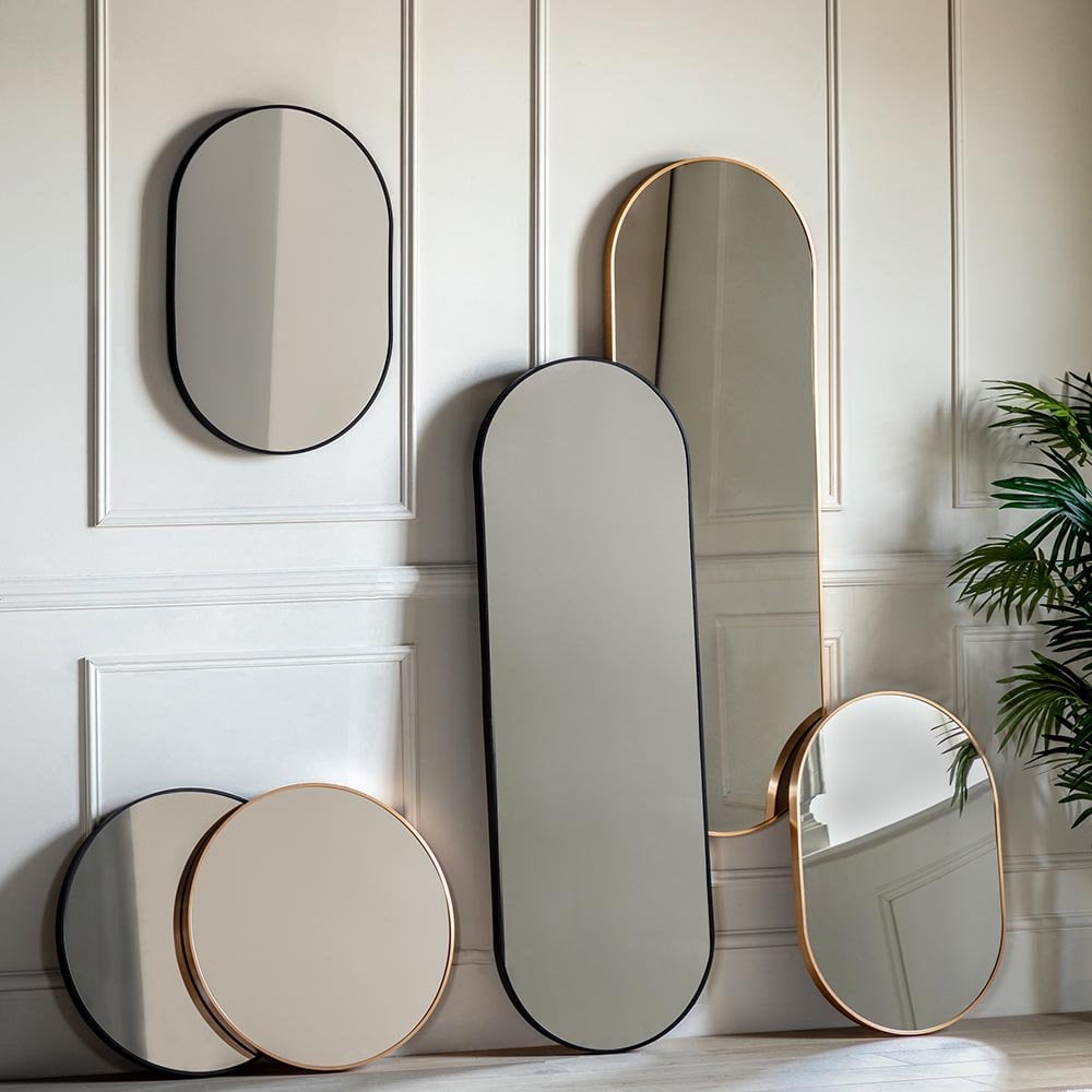 Mura Sydney Large Delicate Frame Full Length Ellipse Wall Mirror - Matt Black