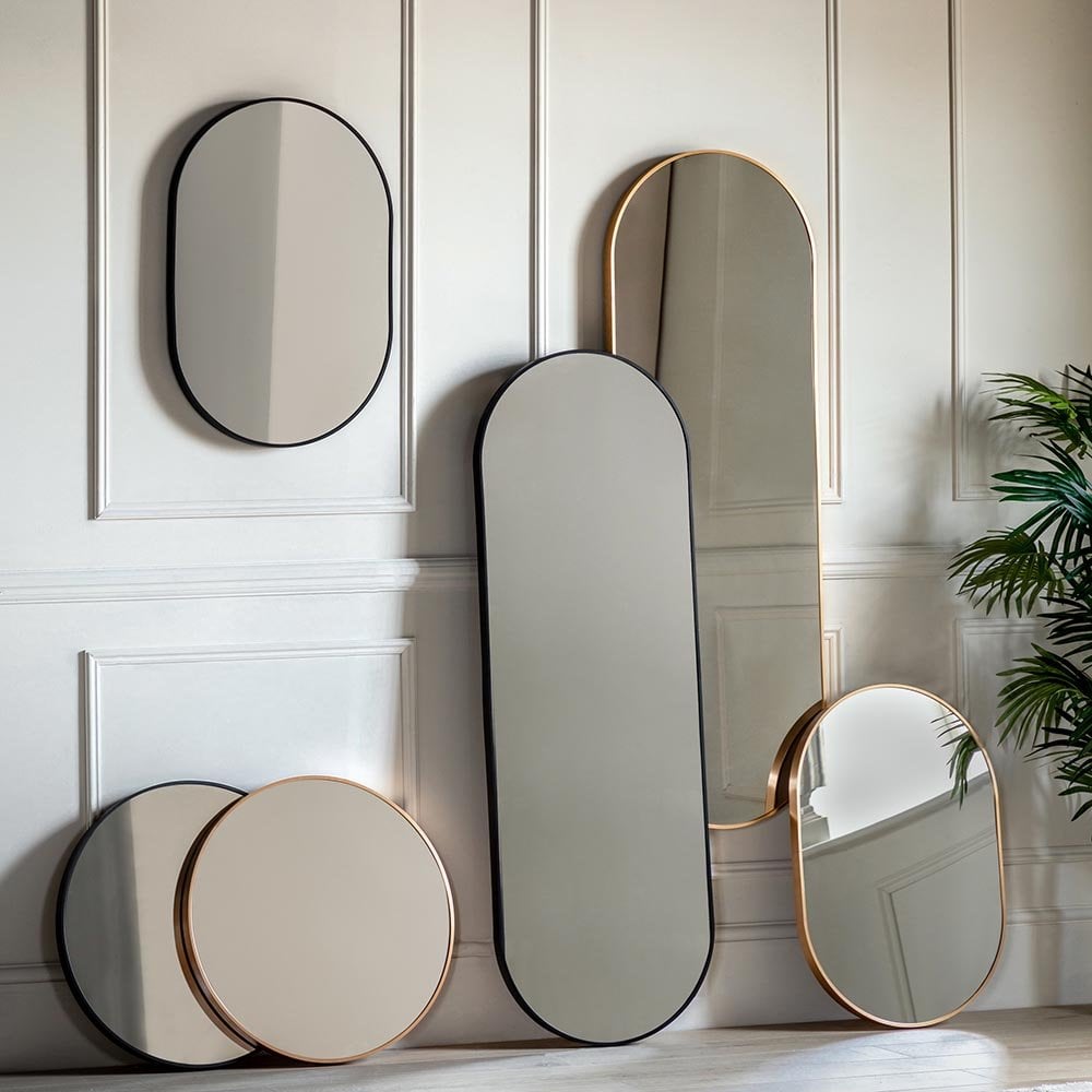 Mura Sydney Large Delicate Frame Full Length Ellipse Wall Mirror - Gold Effect