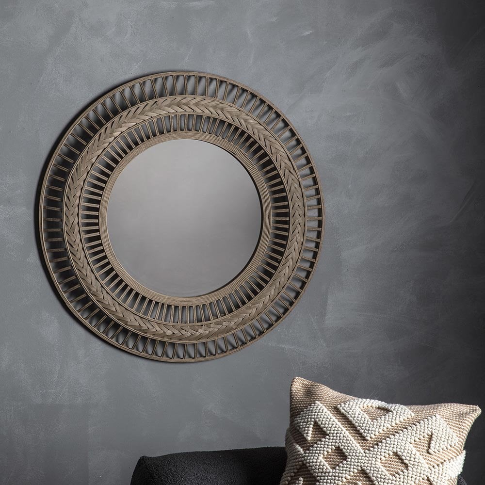 Mura Kilda Round Wall Mirror - Grey Stained Bamboo