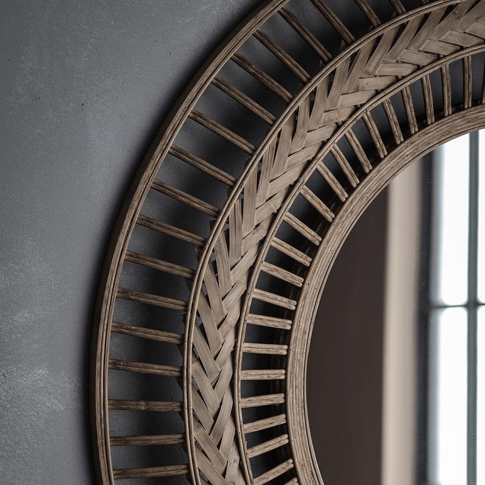Mura Kilda Round Wall Mirror - Grey Stained Bamboo