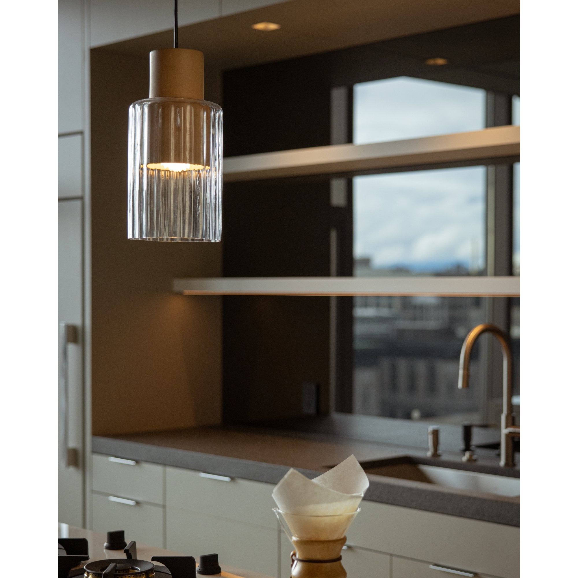 Graypants Barro Single Pendant - Natural Clay & Clear Glass