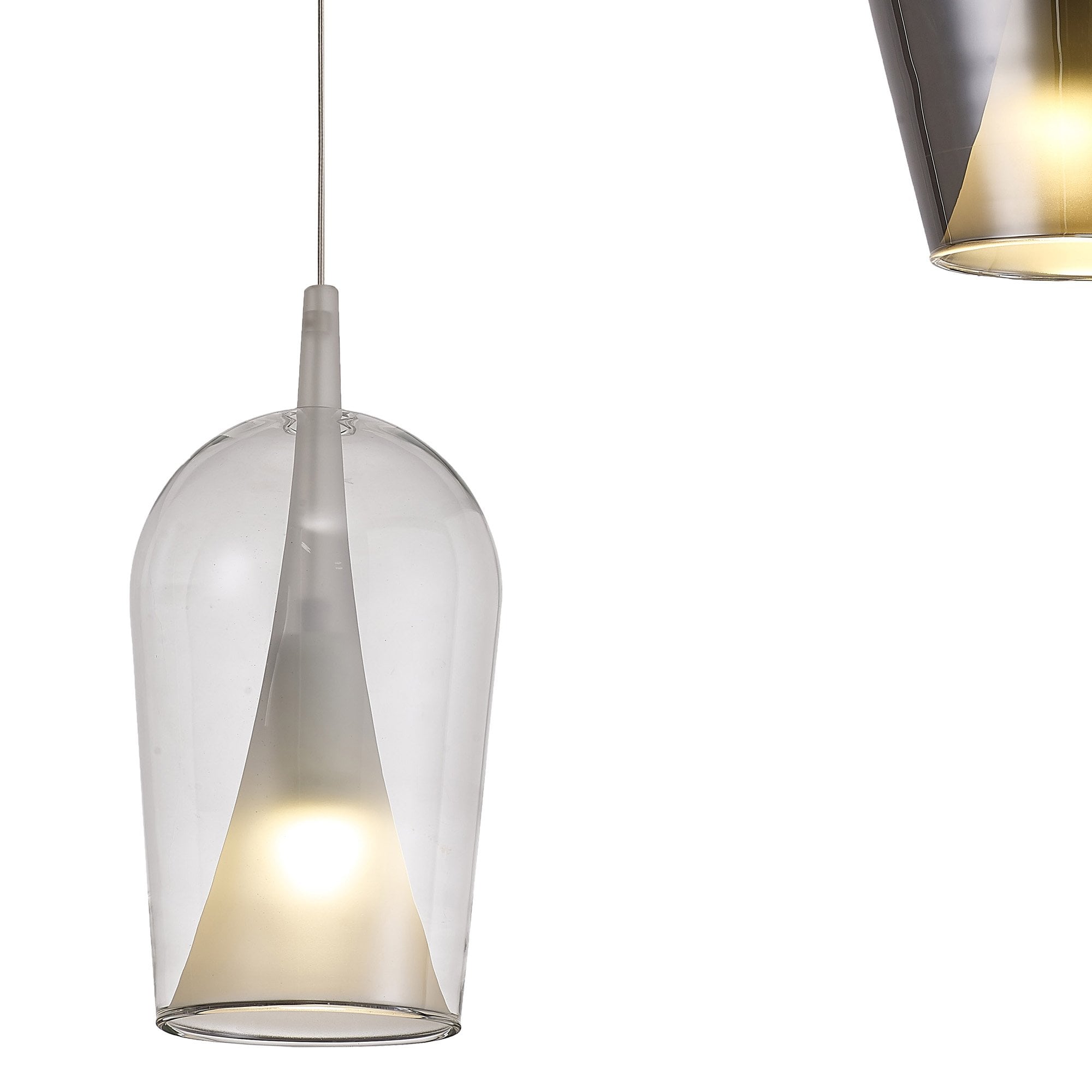 Mantra Elsa 3 Light Pendant - Mixed Shades With Frosted Inner Cones - Gold With Clear, Chrome & Bronze Glass