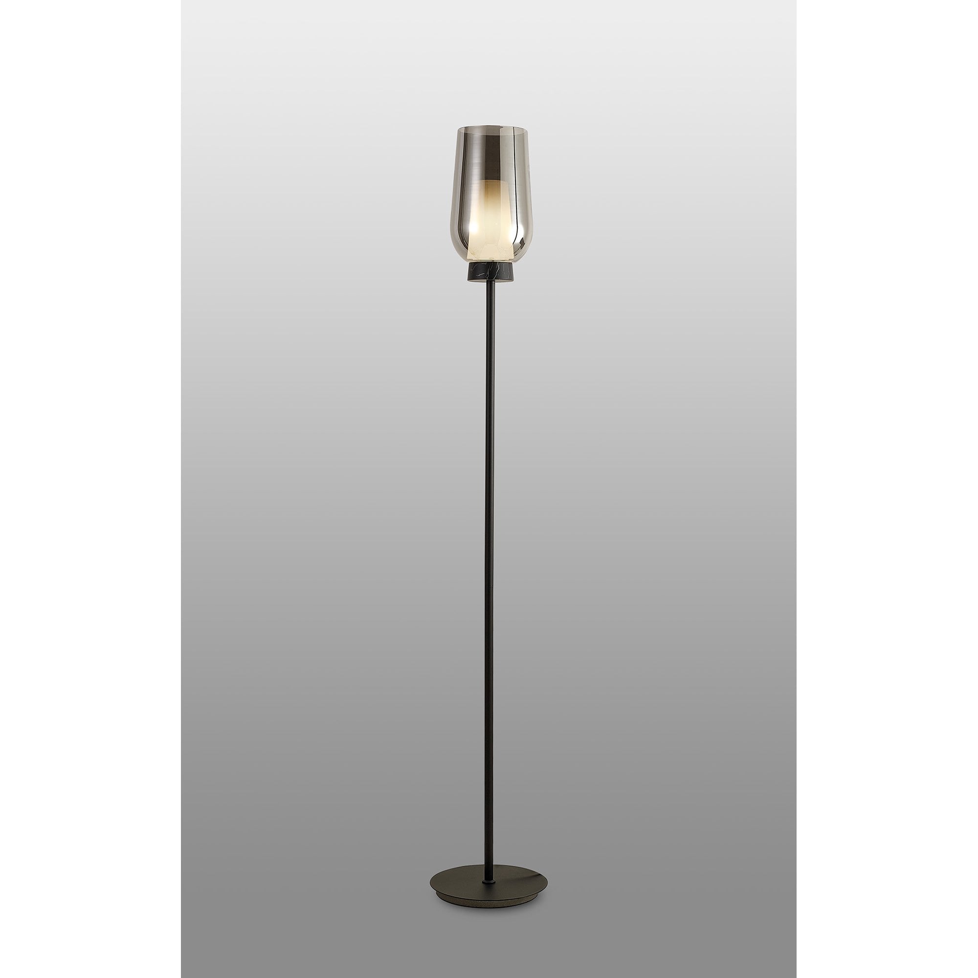 Mantra Nora 1 Light Floor Lamp - Black, Black Marble & Chrome Glass With Frosted Inner