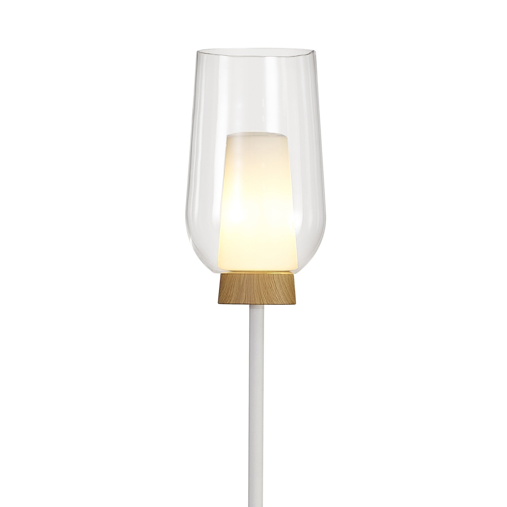 Mantra Nora 1 Light Floor Lamp - White, Wood & Clear Glass With Frosted Inner
