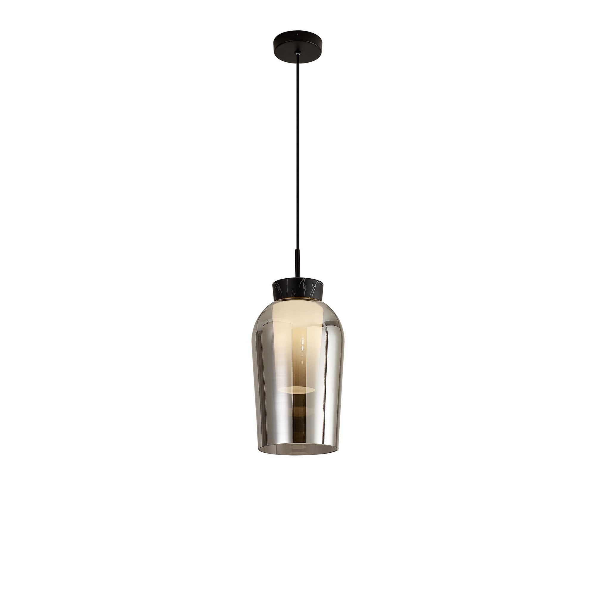 Mantra Nora Single Adjustable Pendant - Black, Black Marble & Chrome Glass With Frosted Inner