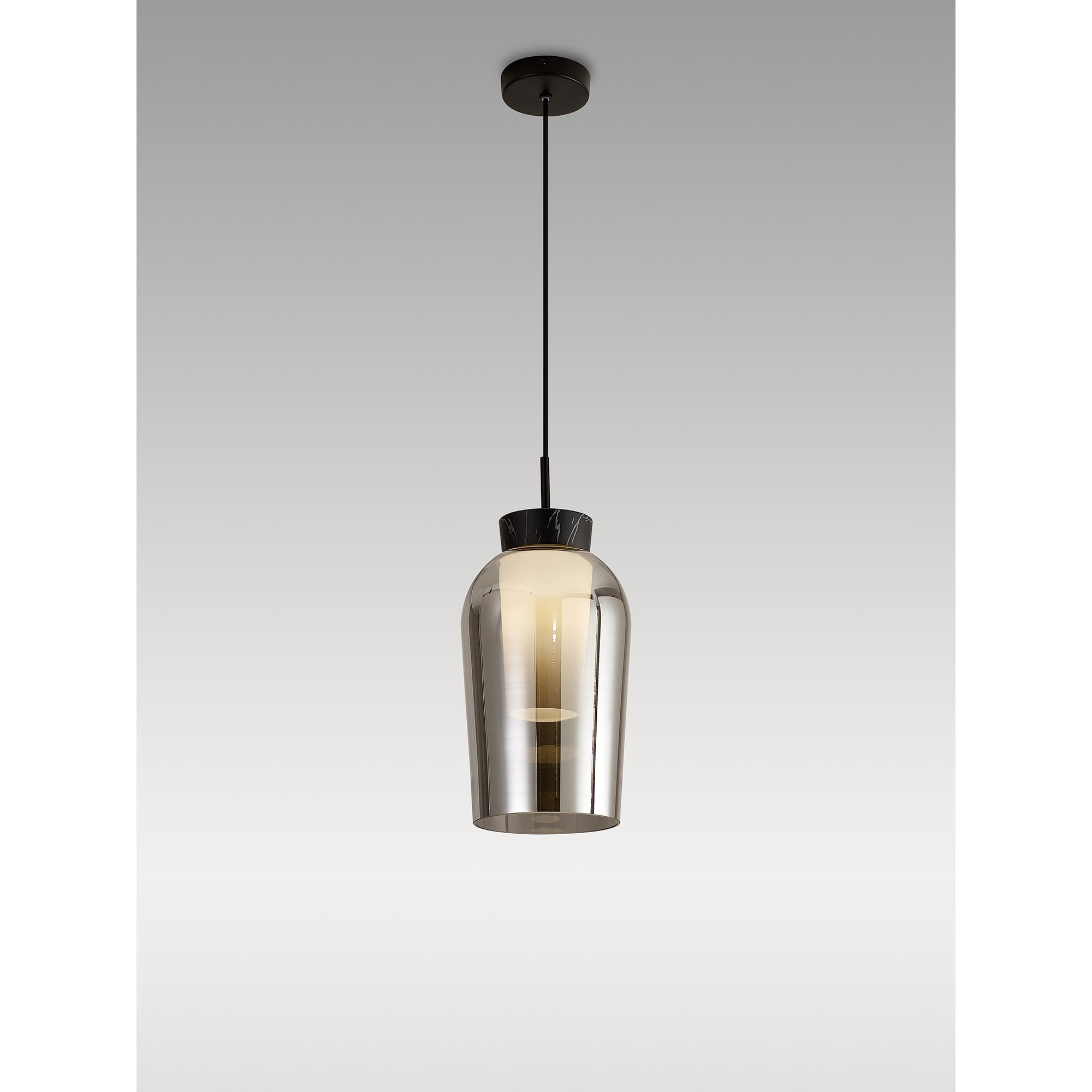 Mantra Nora Single Adjustable Pendant - Black, Black Marble & Chrome Glass With Frosted Inner