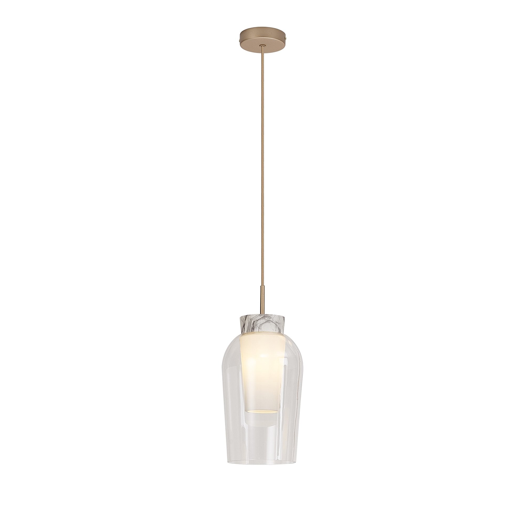 Mantra Nora Single Adjustable Pendant - Gold, White & Clear Glass With Frosted Inner
