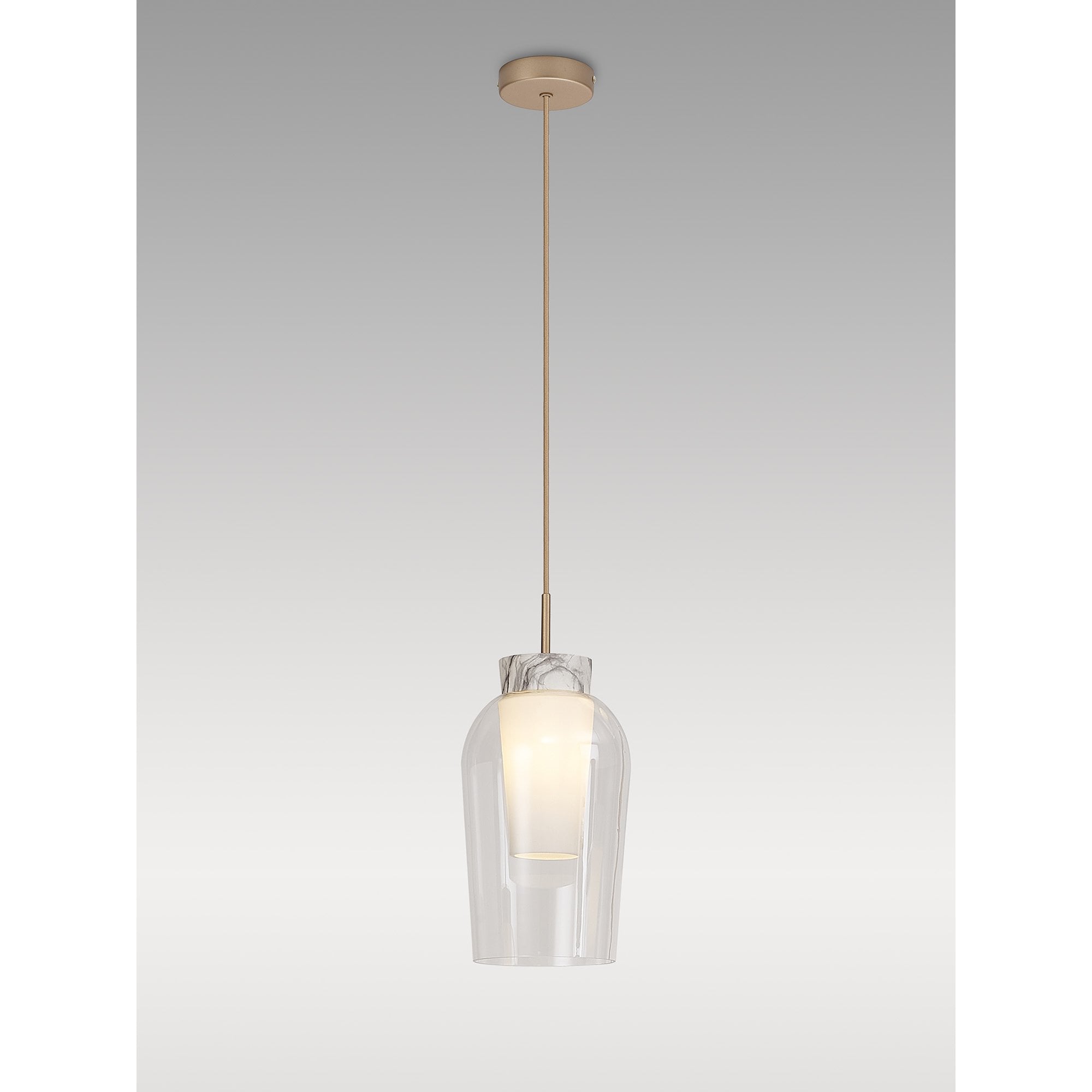 Mantra Nora Single Adjustable Pendant - Gold, White & Clear Glass With Frosted Inner