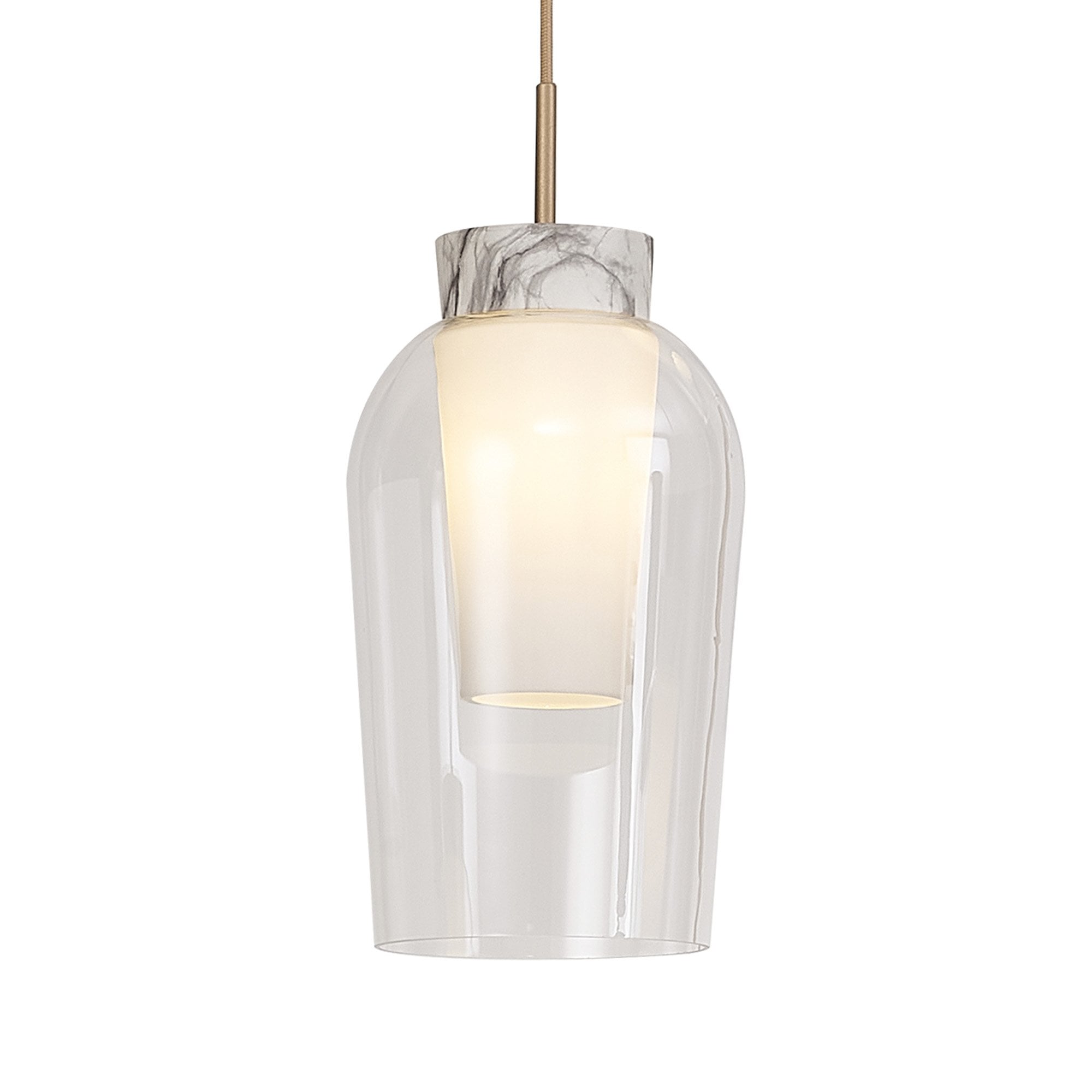 Mantra Nora Single Adjustable Pendant - Gold, White & Clear Glass With Frosted Inner