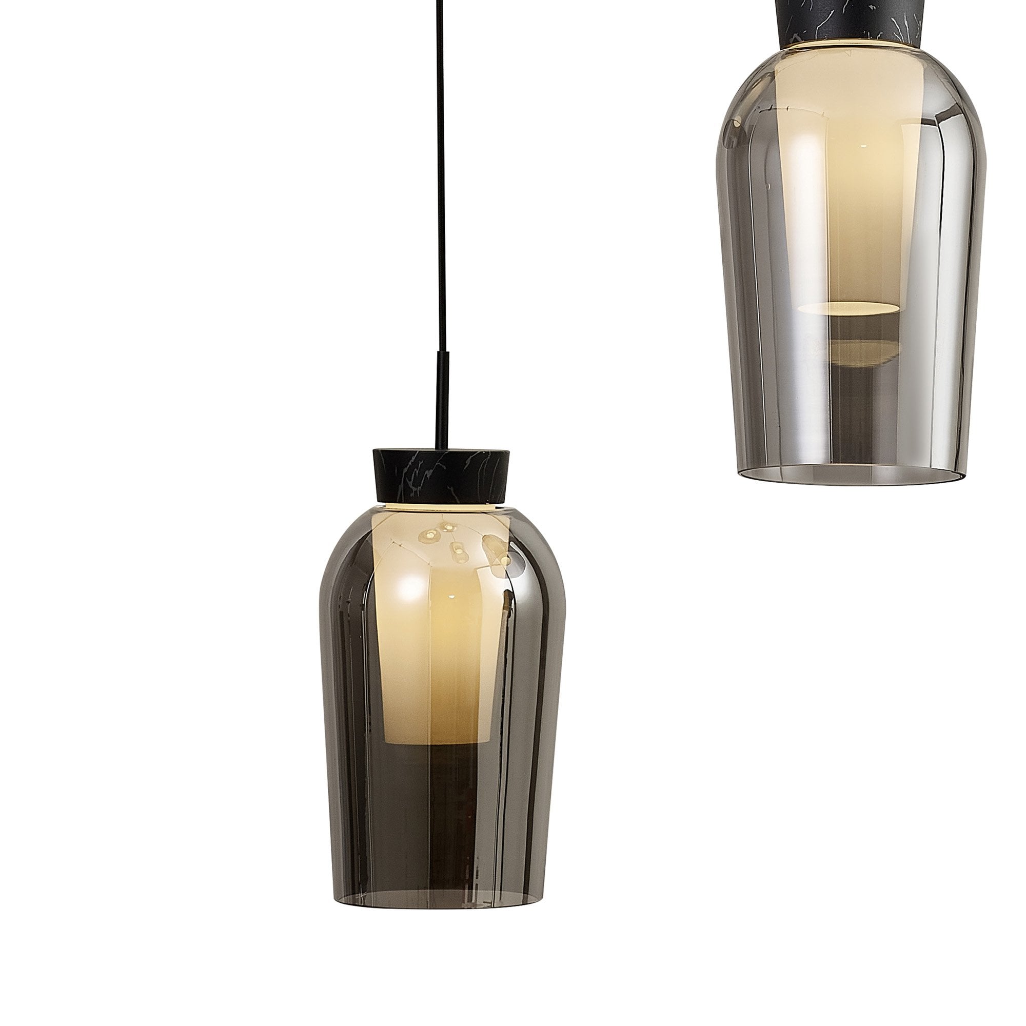 Mantra Nora 5 Light Adjustable Round Pendant - Black, Black Marble & Chrome Glass With Frosted Inner