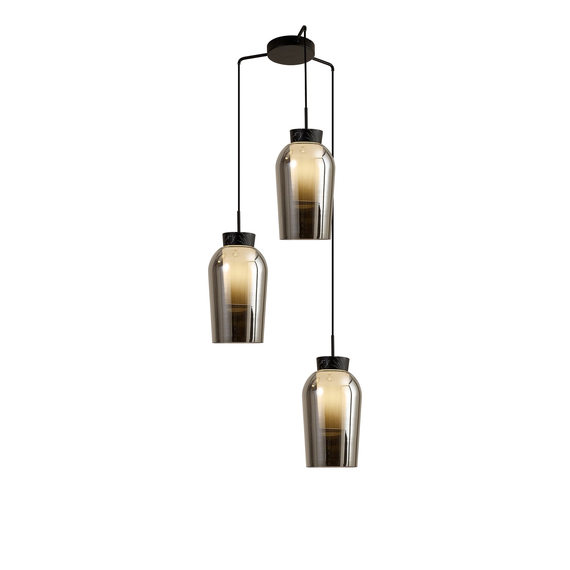 Mantra Nora 3 Light Adjustable Round Pendant - Black, Black Marble & Chrome Glass With Frosted Inner