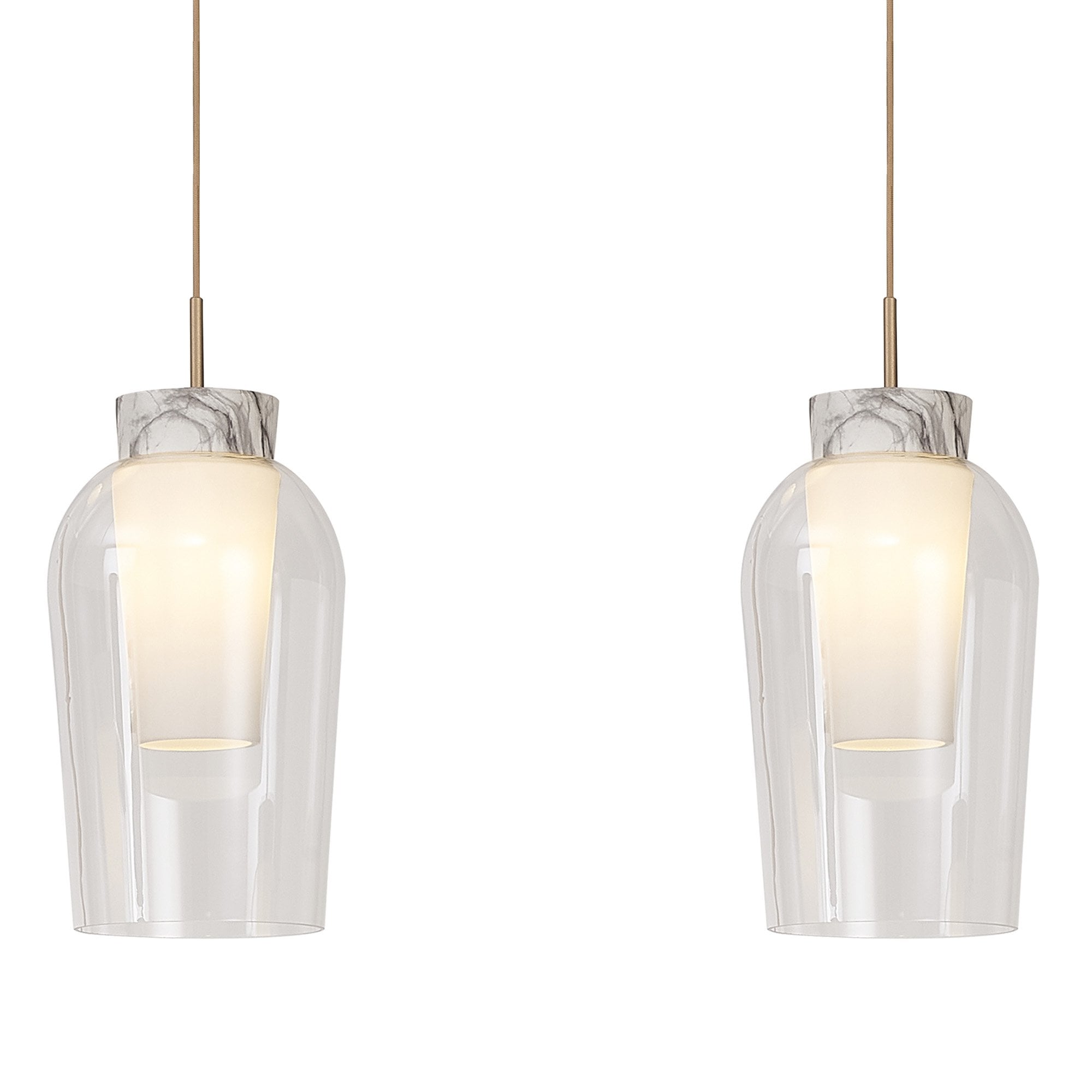 Mantra Nora 3 Light Adjustable Linear Pendant - Gold, White & Clear Glass With Frosted Inner