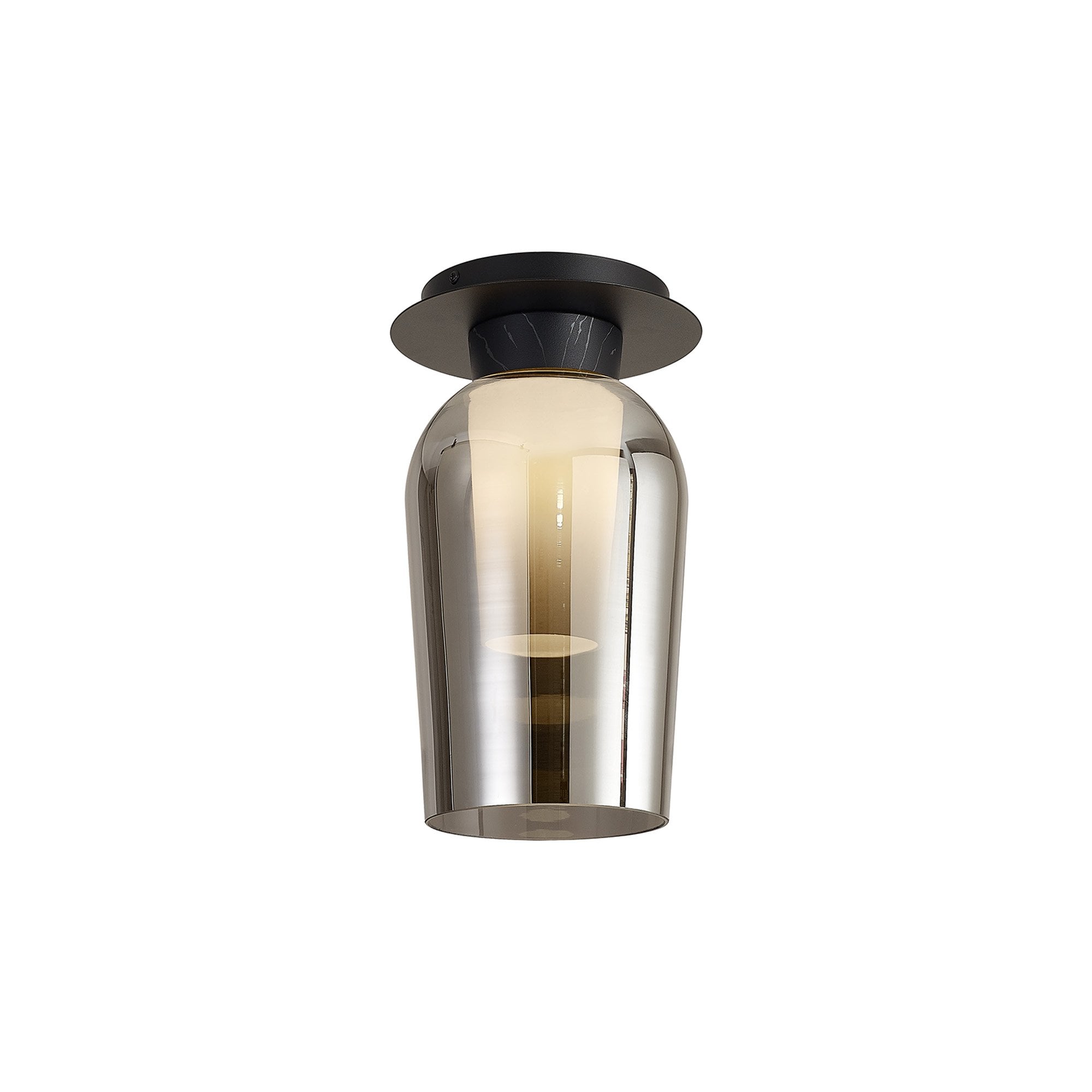 Mantra Nora 1 Light Semi-Flush Ceiling Light - Black, Black Marble & Chrome Glass With Frosted Inner