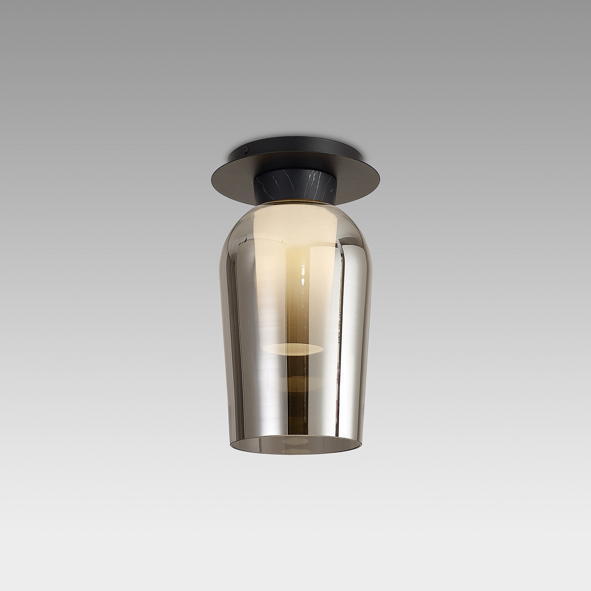 Mantra Nora 1 Light Semi-Flush Ceiling Light - Black, Black Marble & Chrome Glass With Frosted Inner
