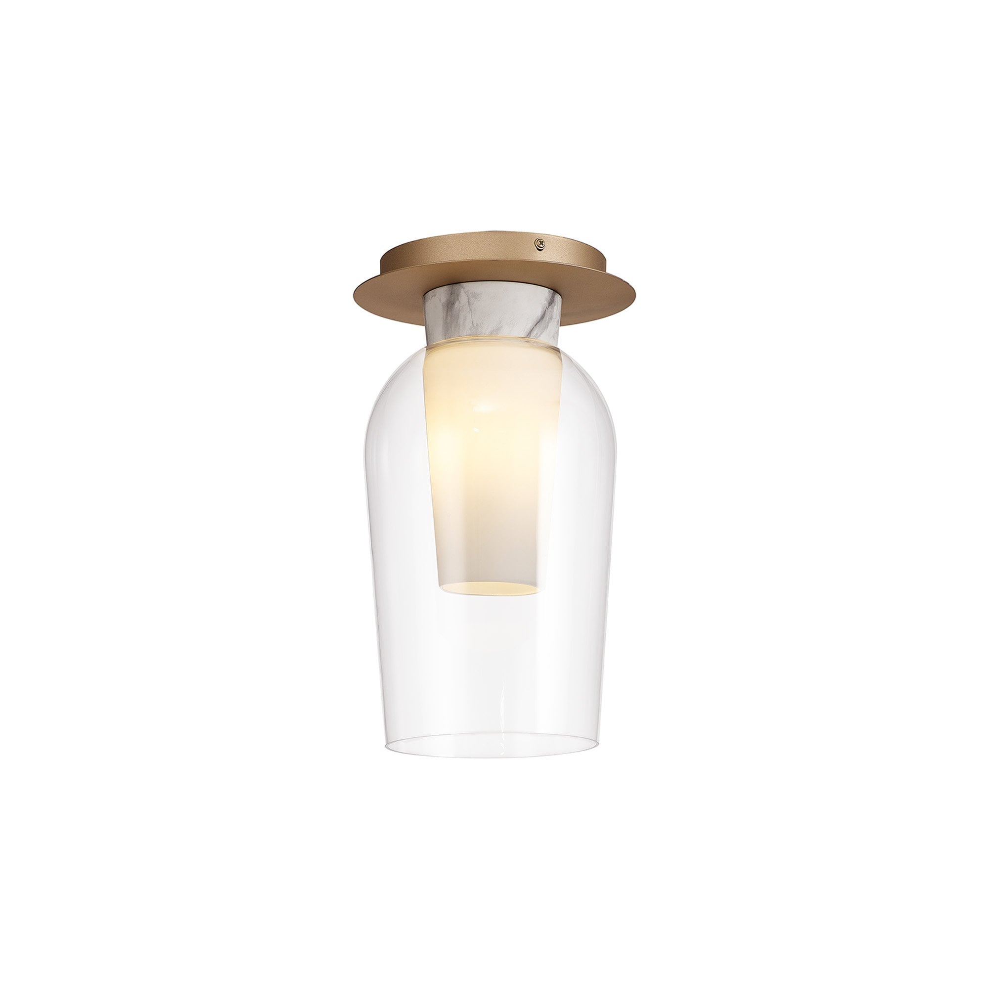 Mantra Nora 1 Light Semi-Flush Ceiling Light - Gold, White & Clear Glass With Frosted Inner