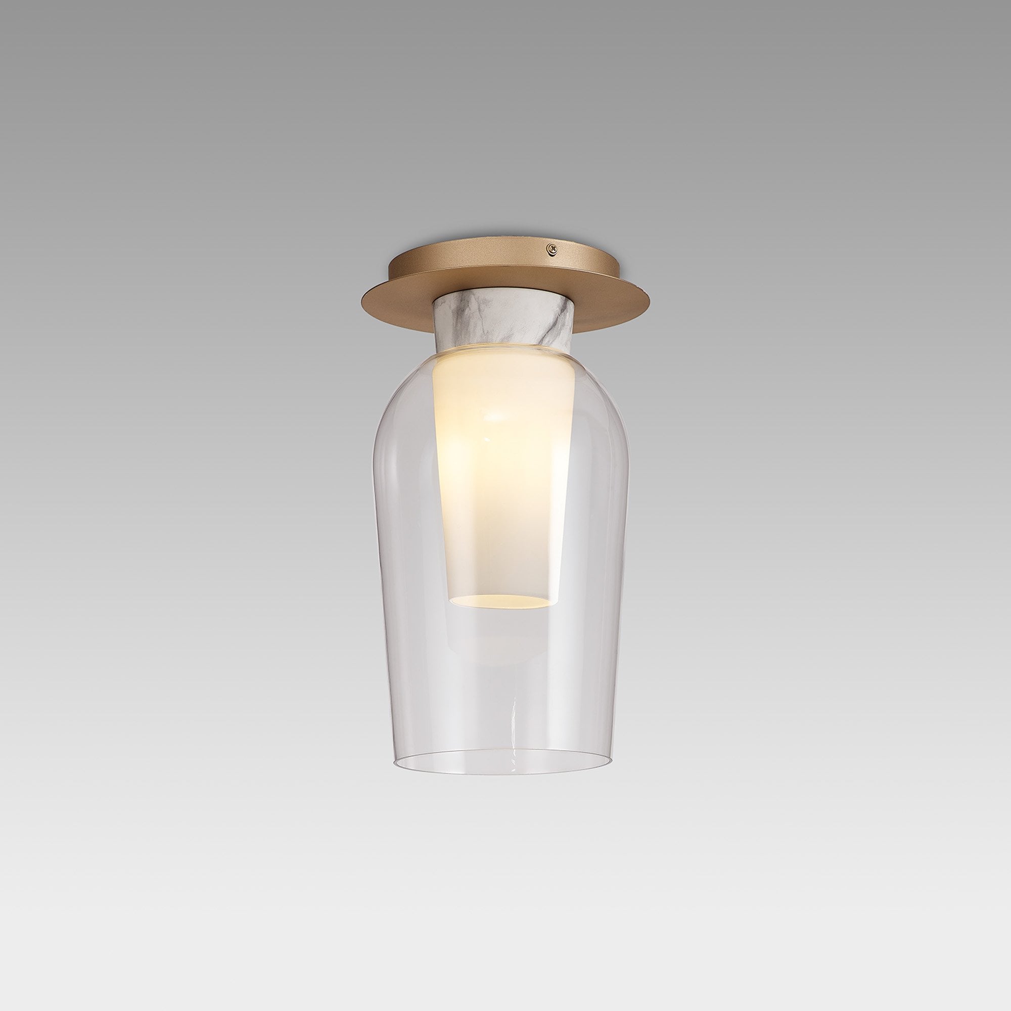 Mantra Nora 1 Light Semi-Flush Ceiling Light - Gold, White & Clear Glass With Frosted Inner
