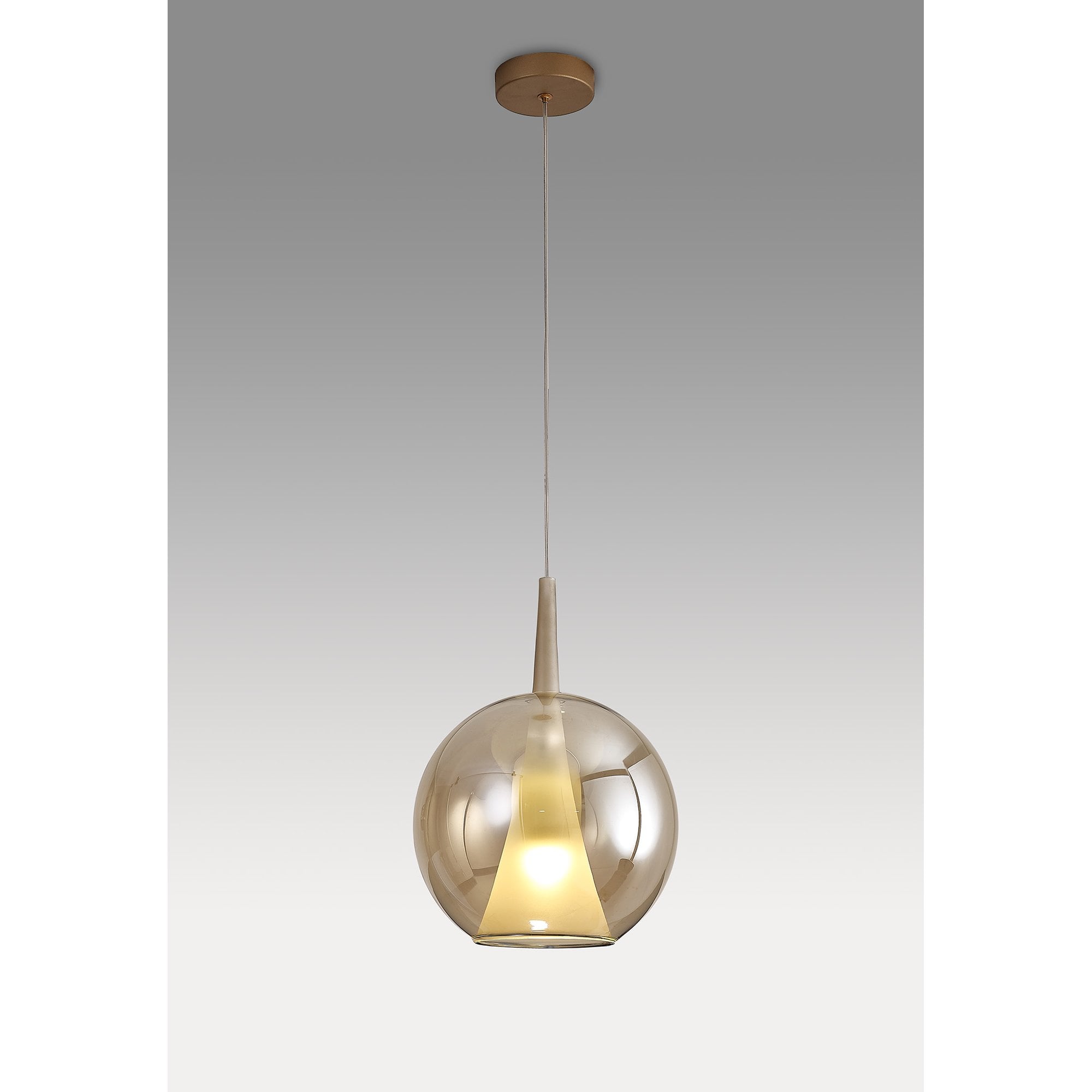 Mantra Elsa 1 Light Pendant - Round Shade - Bronze Glass With Frosted Inner Cone