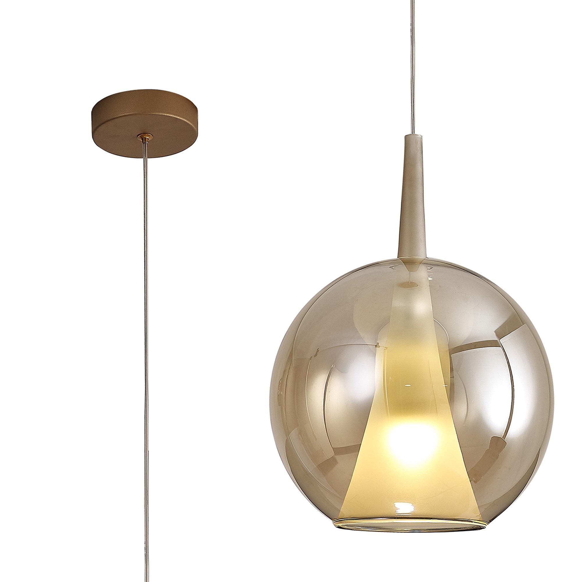 Mantra Elsa 1 Light Pendant - Round Shade - Bronze Glass With Frosted Inner Cone