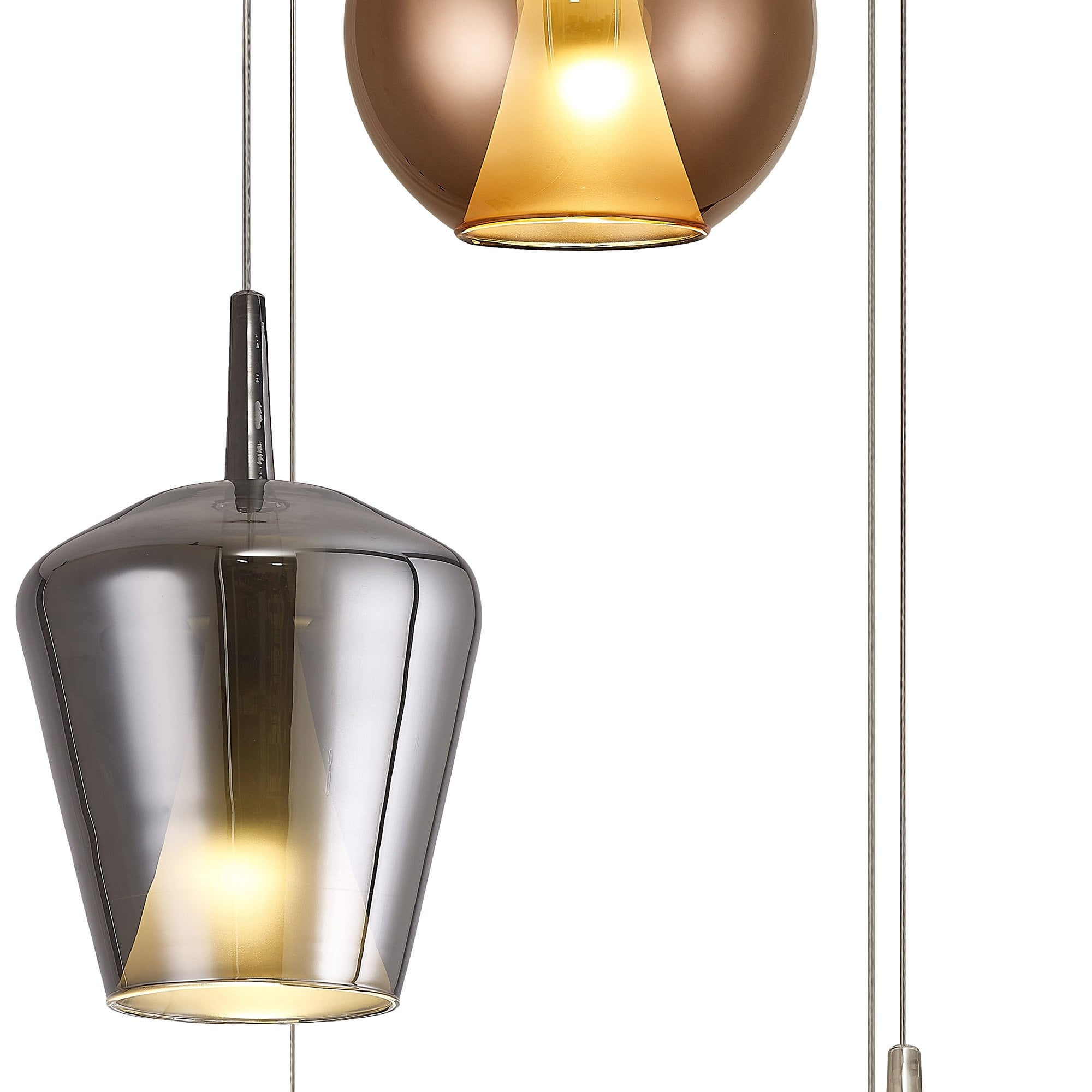 Mantra Elsa 5 Light Pendant - Mixed Shades With Frosted Inner Cones - Gold With Clear, Chrome, Copper & Bronze Glass
