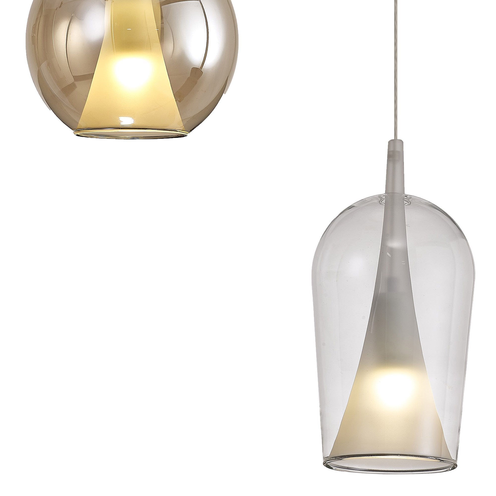 Mantra Elsa 5 Light Pendant - Mixed Shades With Frosted Inner Cones - Gold With Clear, Chrome, Copper & Bronze Glass