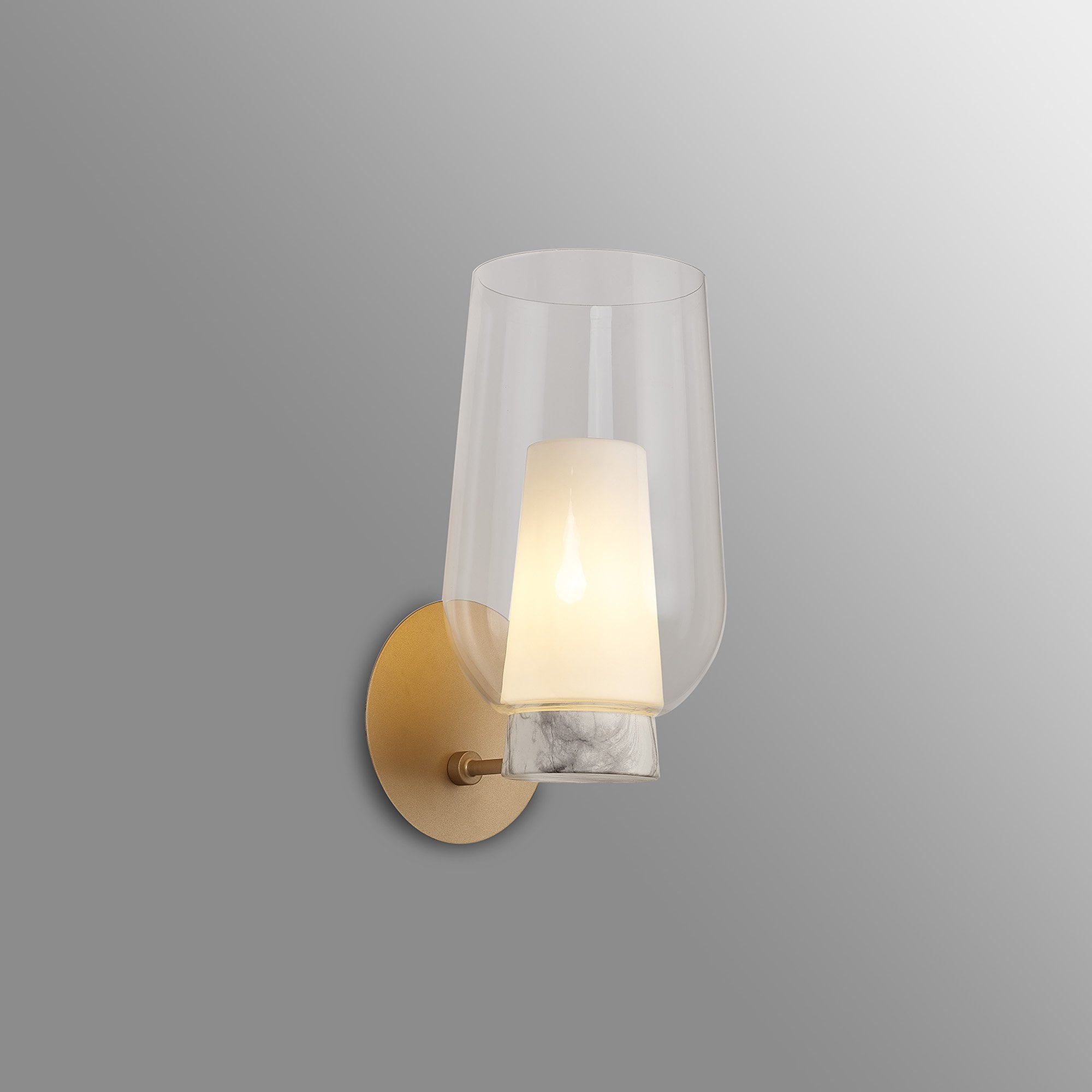 Mantra Nora 1 Light Wall Lamp - Gold, White & Clear Glass With Frosted Inner