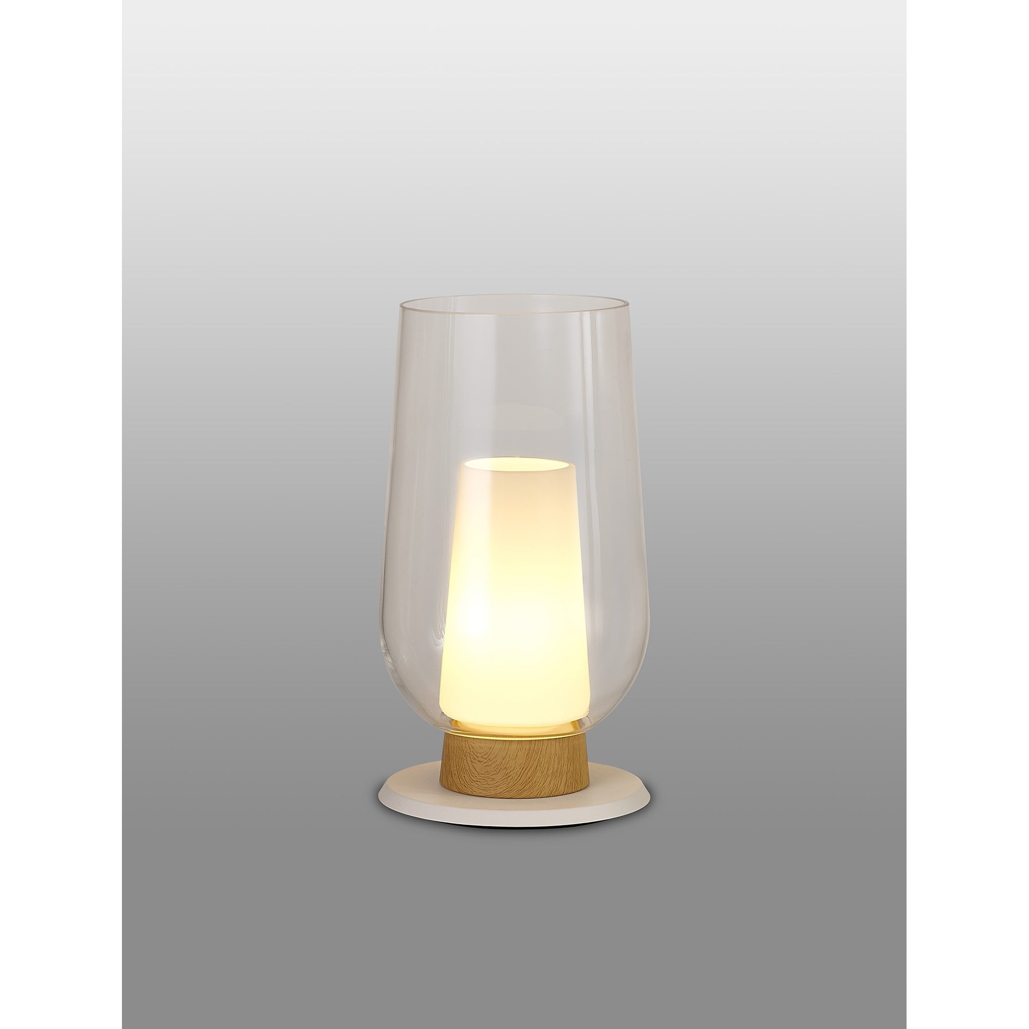 Mantra Nora 1 Light Table Lamp - White, Wood & Clear Glass With Frosted Inner