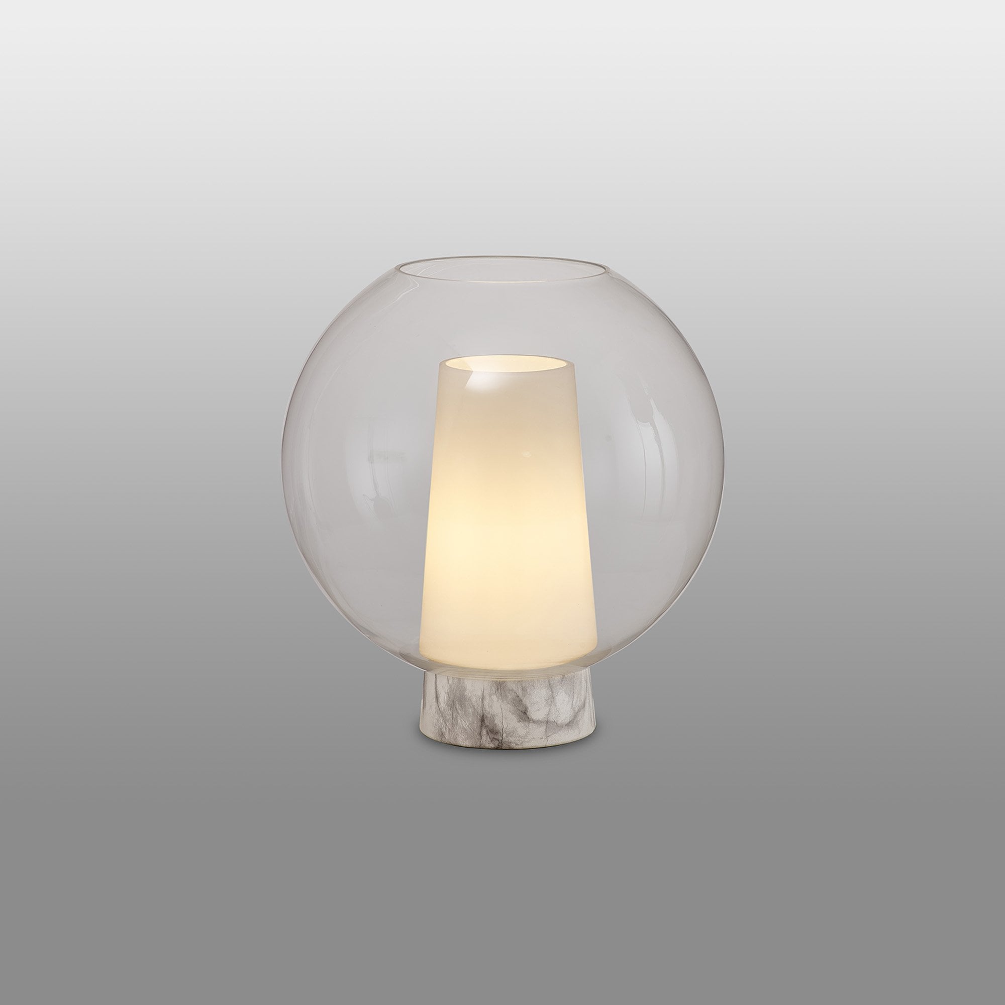 Mantra Nora 1 Light Ball Table Lamp - Gold, White & Clear Glass