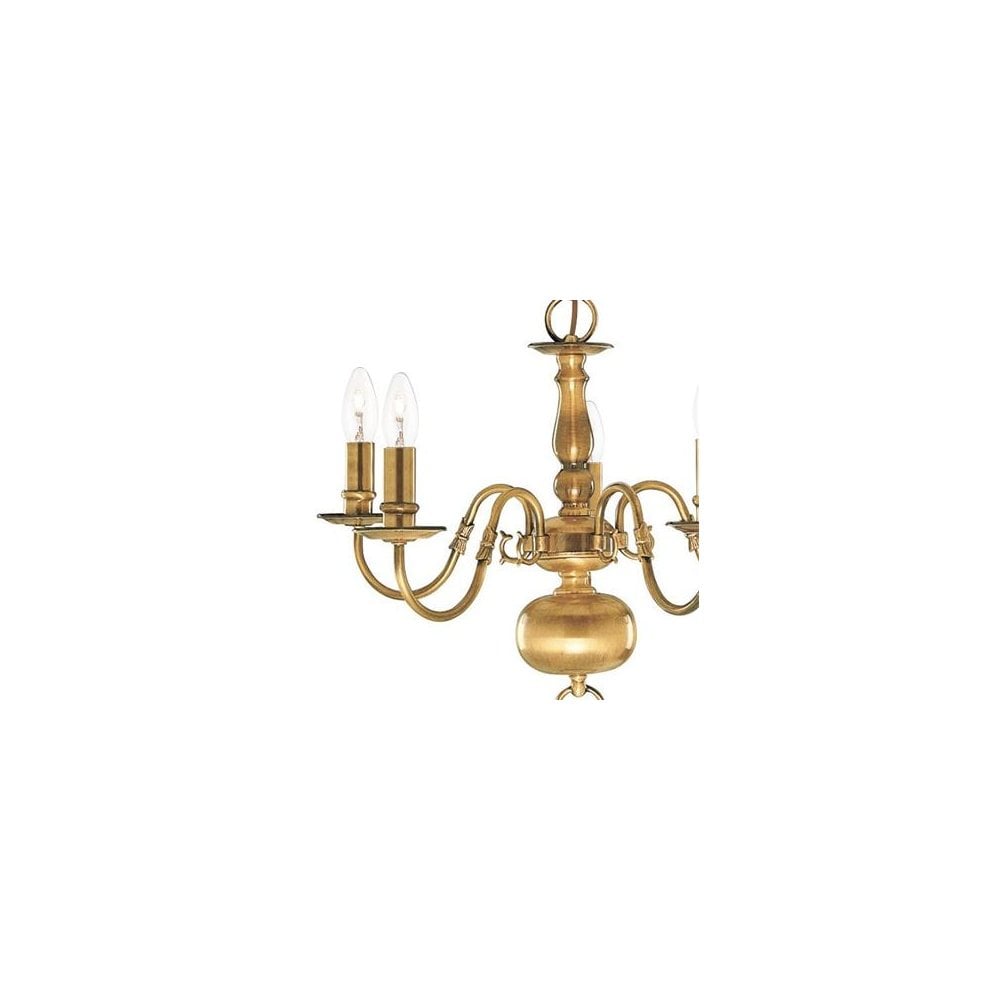Searchlight Fearnside Solid Antique Brass 5 Light Chandelier With Metal Candle Covers