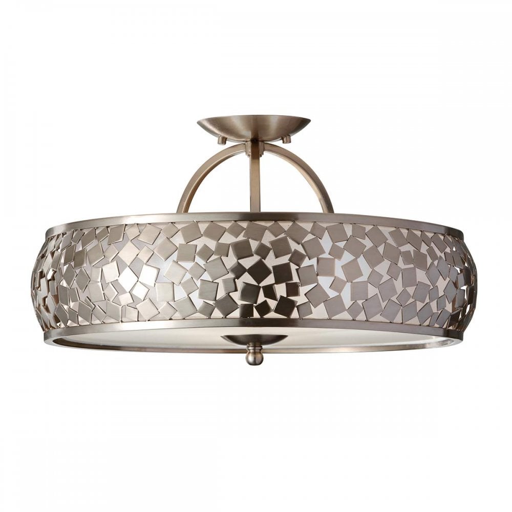 Feiss Zara 3 Light Semi-Flush Fitting - Brushed Steel