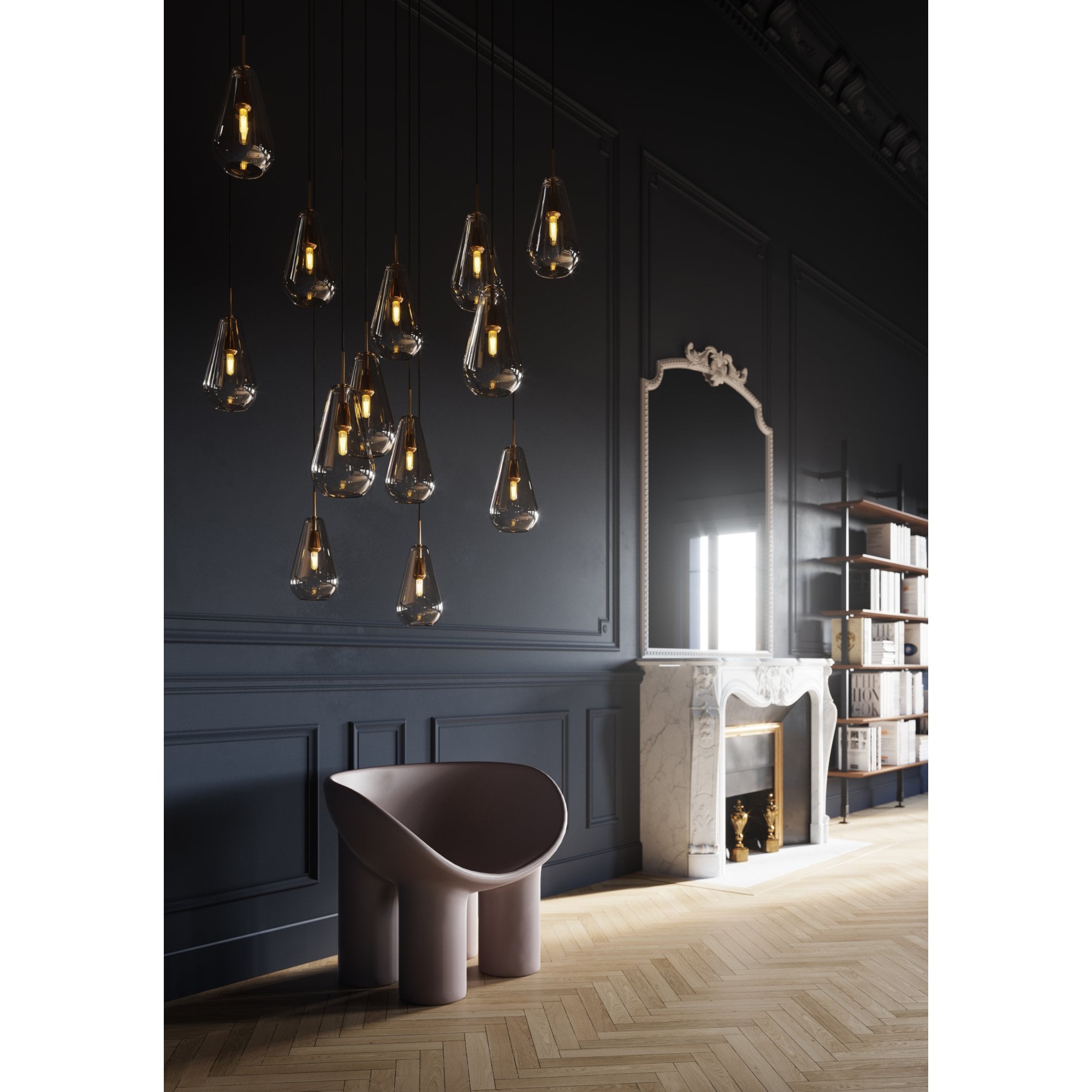 Nuura Anoli 13 Light Chandelier - Nordic Gold & Gold Glass