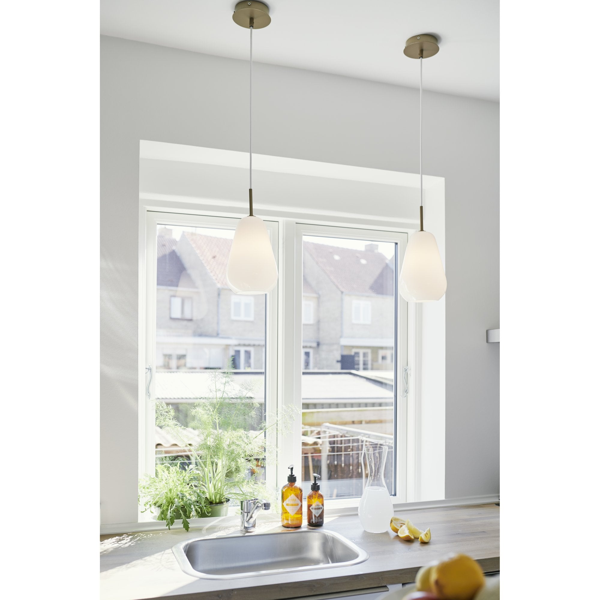 Nuura Anoli Small 1 Light Pendant - Nordic Gold & Opal Glass