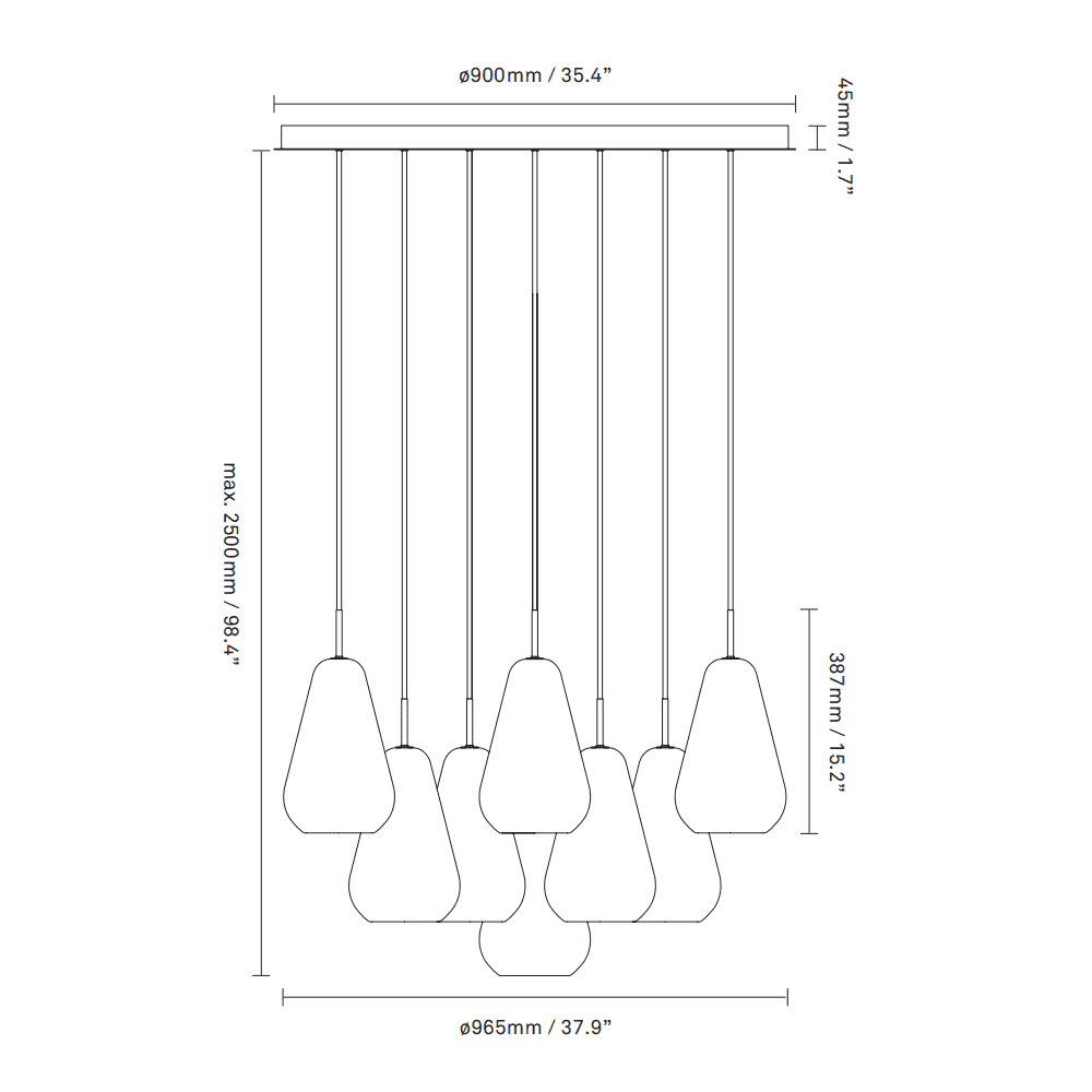 Nuura Anoli 13 Light Chandelier - Nordic Gold & Gold Glass