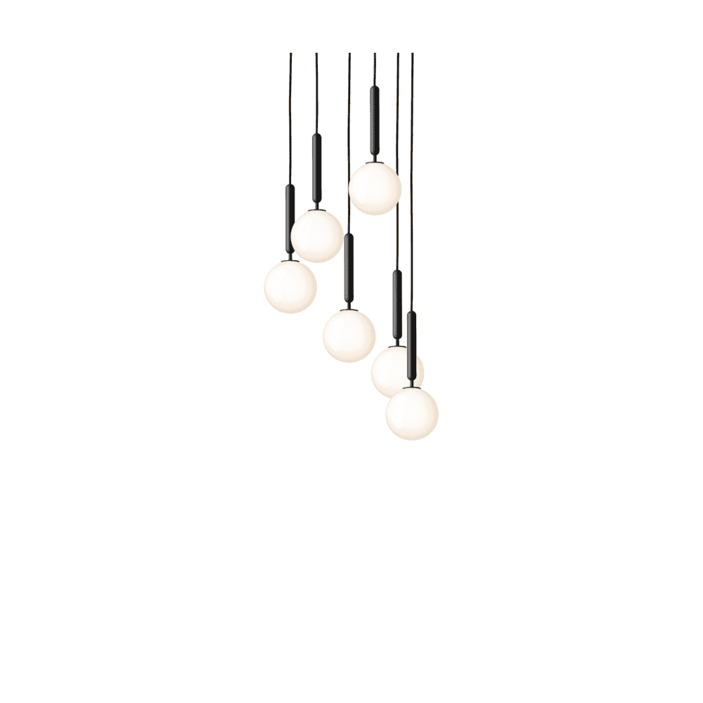 Nuura Miira 6 Light Chandelier - Rock Grey & Opal Glass