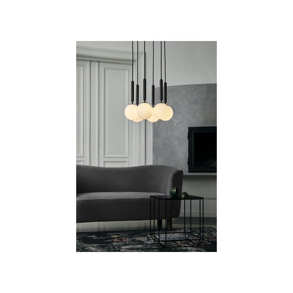 Nuura Miira 6 Light Chandelier - Rock Grey & Opal Glass