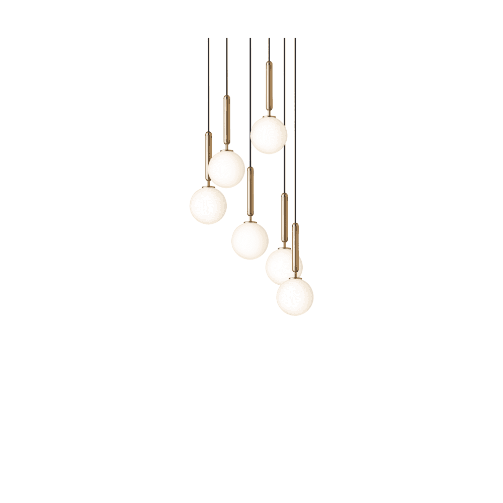 Nuura Miira 6 Light Chandelier - Brass & Opal Glass