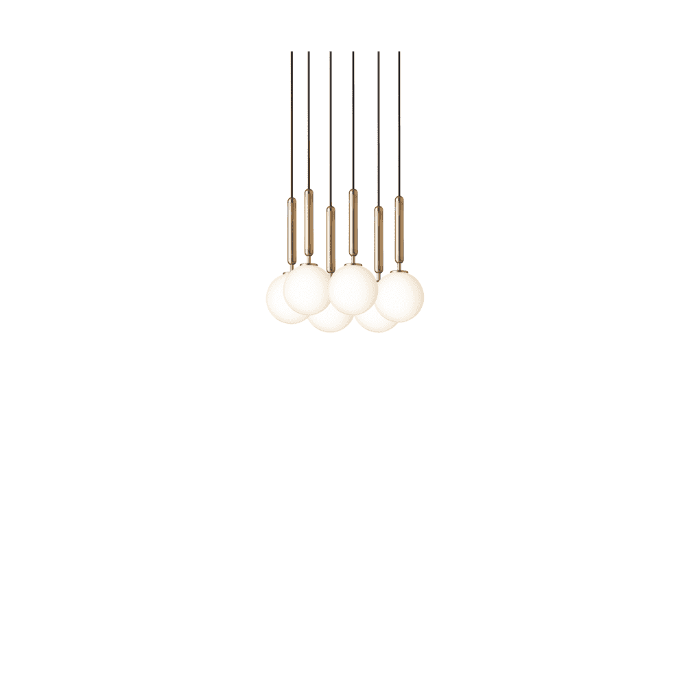 Nuura Miira 6 Light Chandelier - Brass & Opal Glass