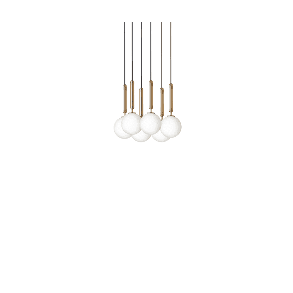 Nuura Miira 6 Light Chandelier - Brass & Opal Glass