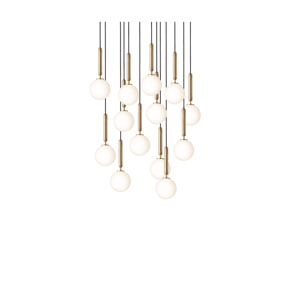 Nuura Miira 13 Light Chandelier - Brass & Opal White Glass