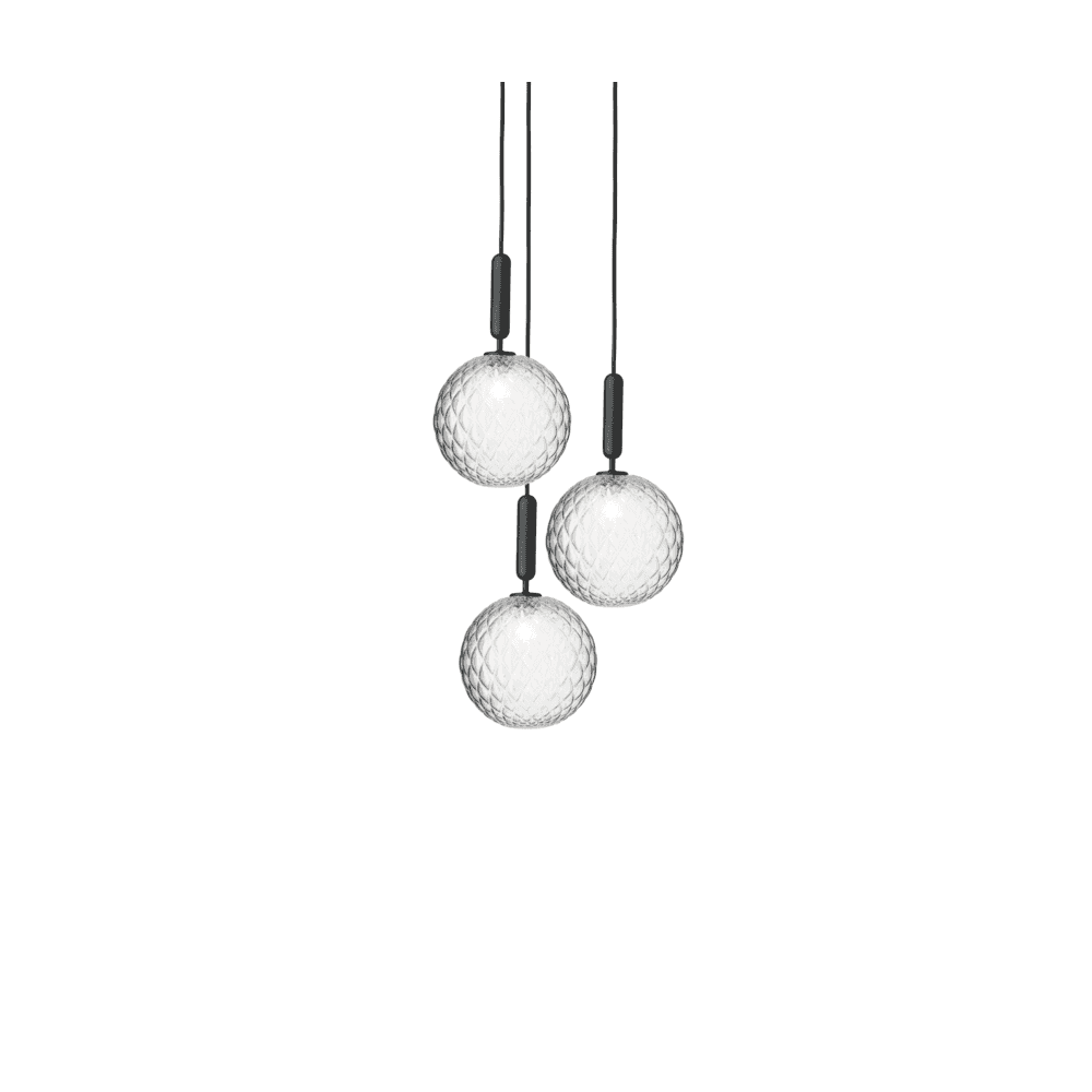 Nuura Miira Large 3 Light Chandelier - Rock Grey & Optic Glass