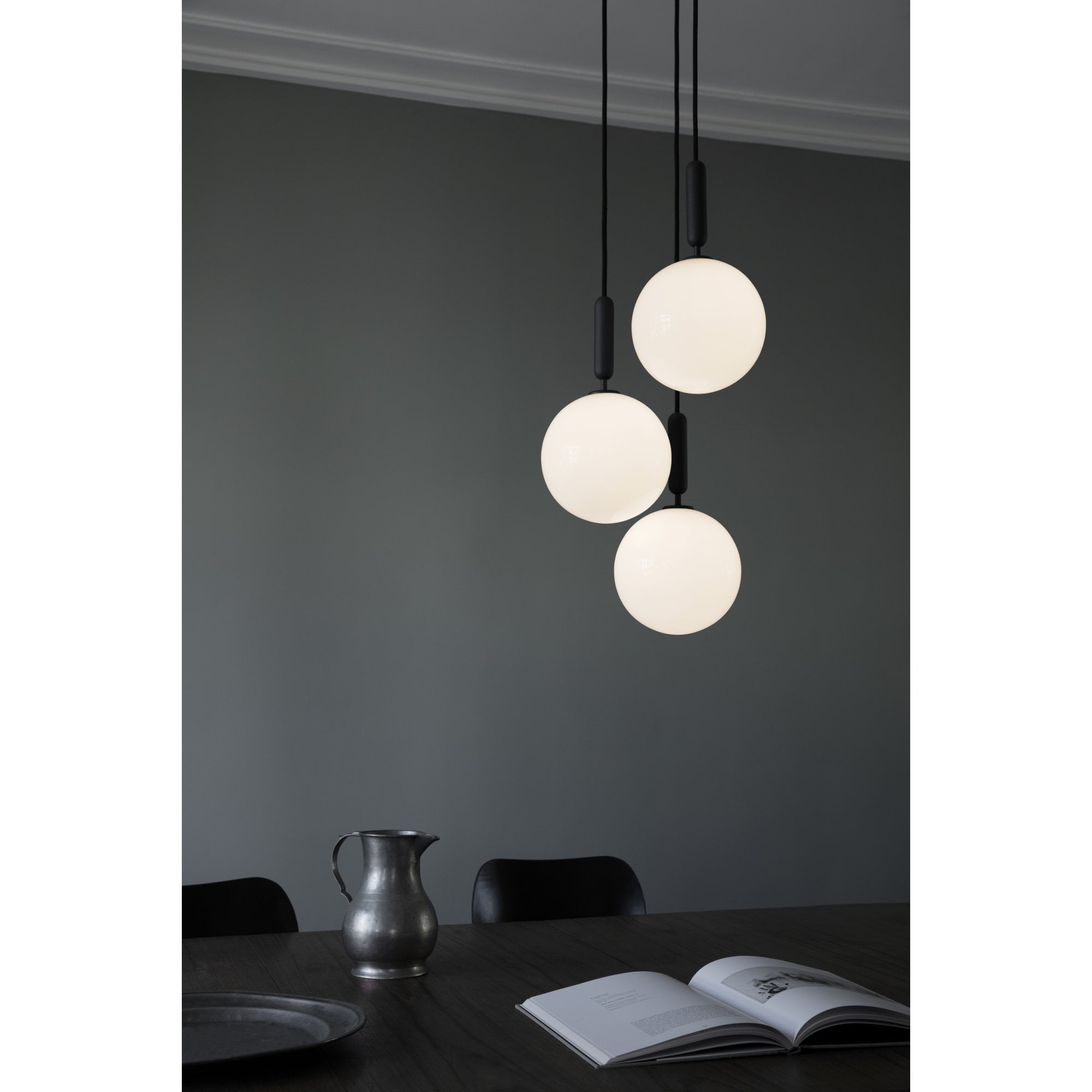 Nuura Miira Large 3 Light Chandelier - Rock Grey & Opal Glass
