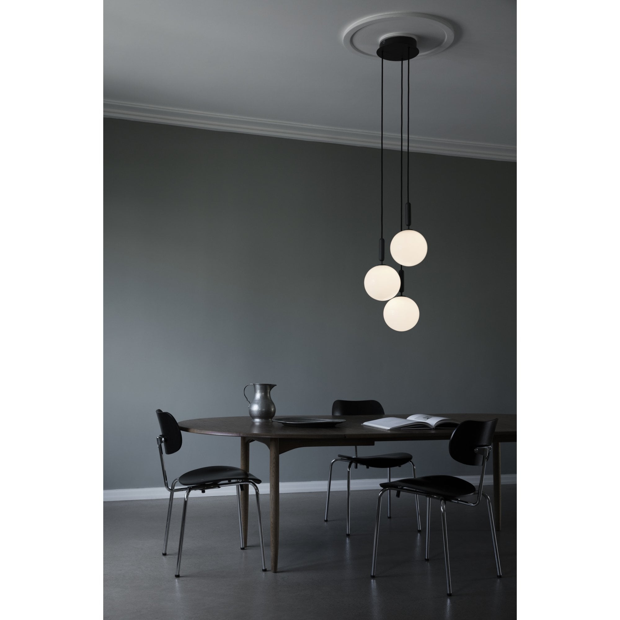 Nuura Miira Large 3 Light Chandelier - Rock Grey & Opal Glass