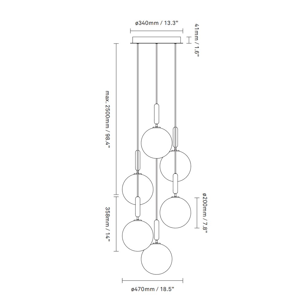 Nuura Miira Large 6 Light Chandelier - Brass & Opal Glass