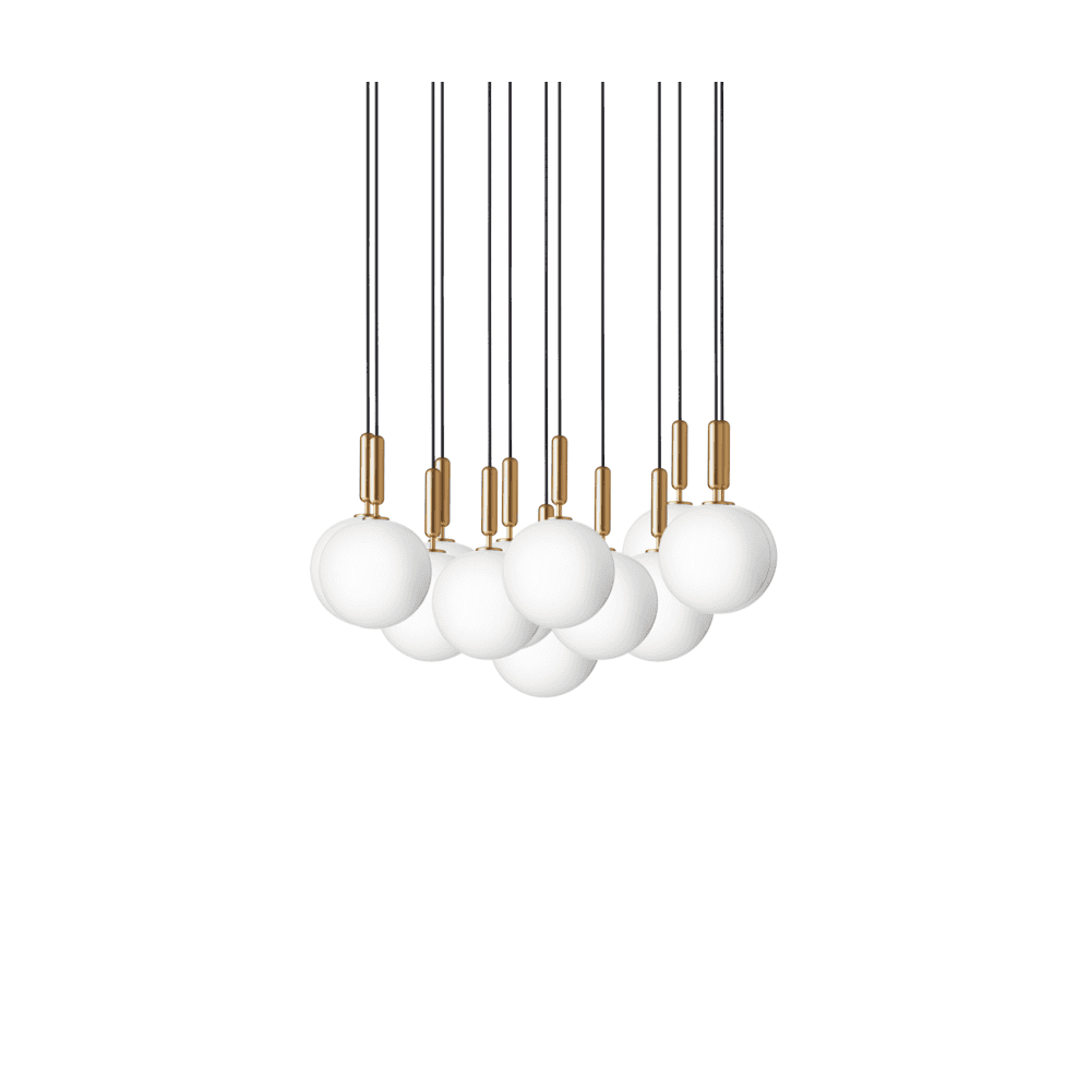 Nuura Miira Large 13 Light Chandelier - Brass & Opal Glass