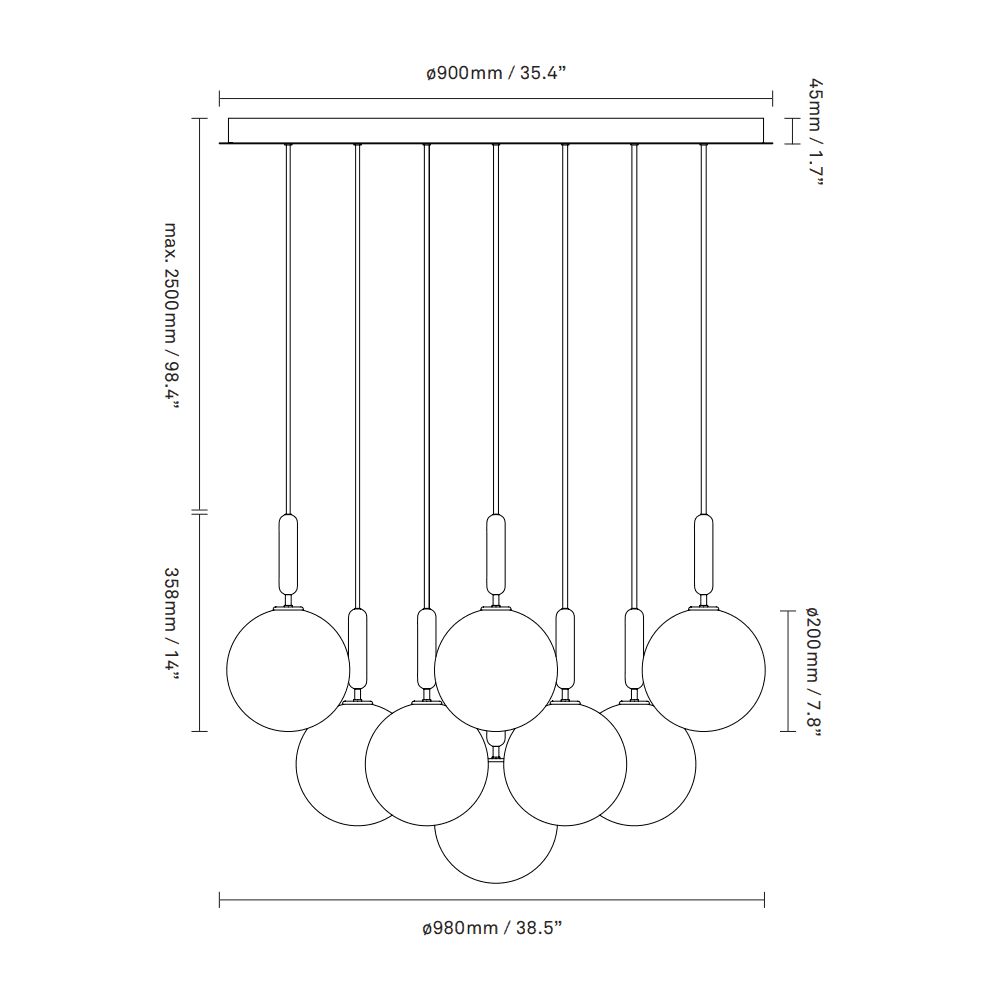 Nuura Miira Large 13 Light Chandelier - Brass & Opal Glass
