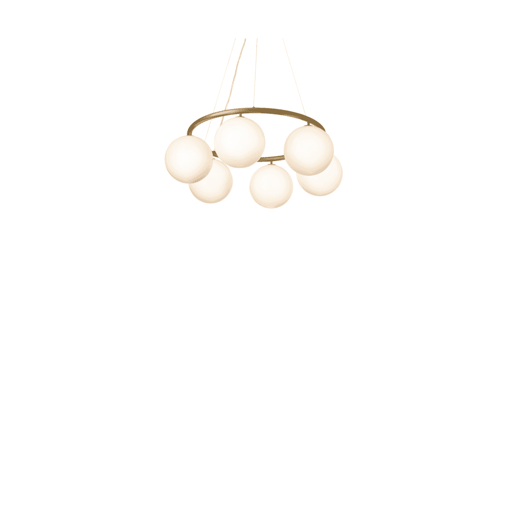 Nuura Miira 6 Light Circular Chandelier - Brass & Opal Glass
