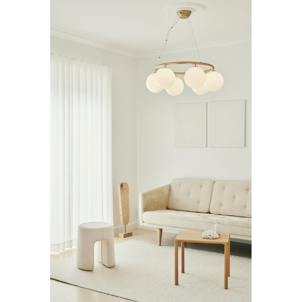 Nuura Miira 6 Light Circular Chandelier - Brass & Opal Glass