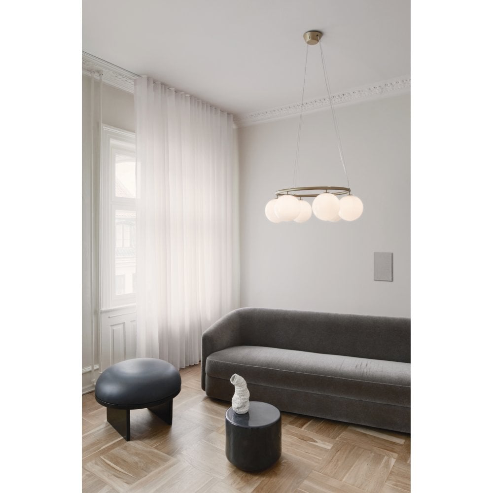 Nuura Miira 6 Light Circular Chandelier - Brass & Opal Glass