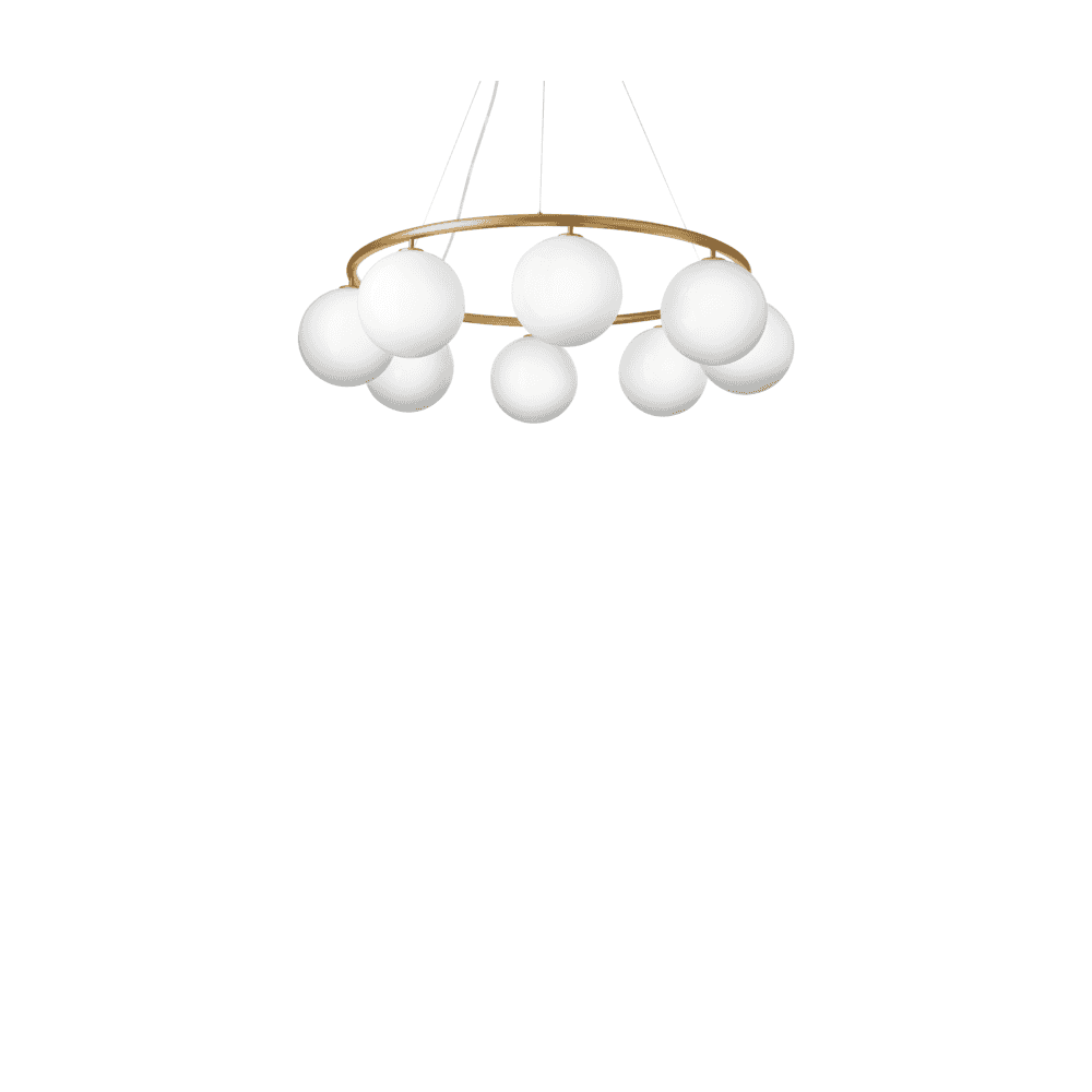 Nuura Miira 8 Light Circular Chandelier - Brass & Opal Glass